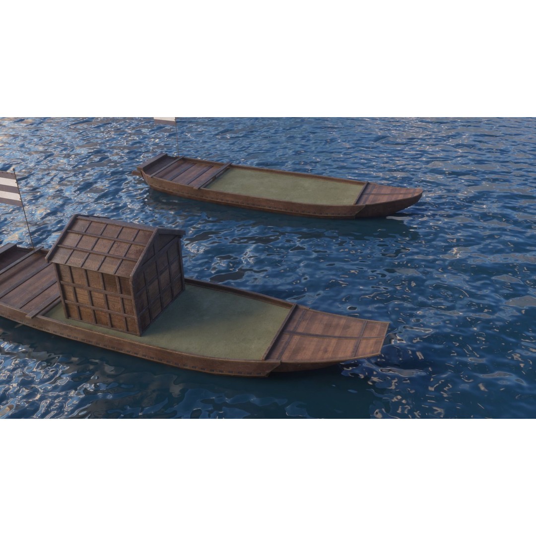 Korean Japanese Medieval Ship Set 3D Model – Historical Watercraft, PBR Textures - View 39