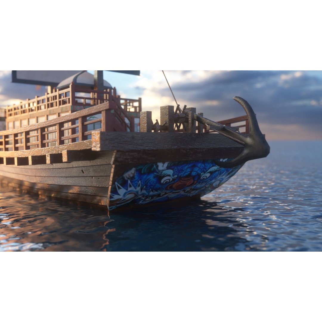 Korean Japanese Medieval Ship Set 3D Model – Historical Watercraft, PBR Textures - View 4