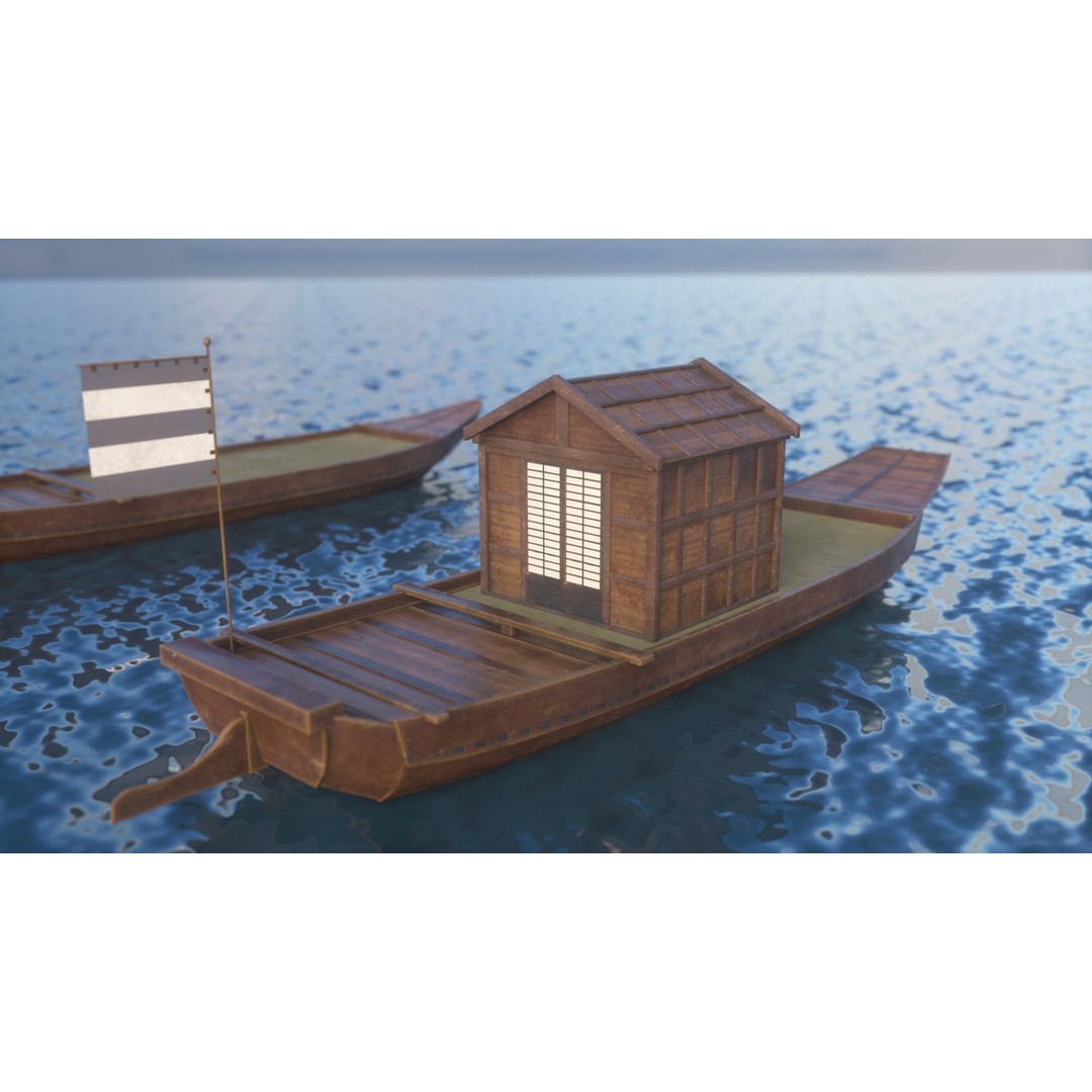 Korean Japanese Medieval Ship Set 3D Model – Historical Watercraft, PBR Textures - View 40