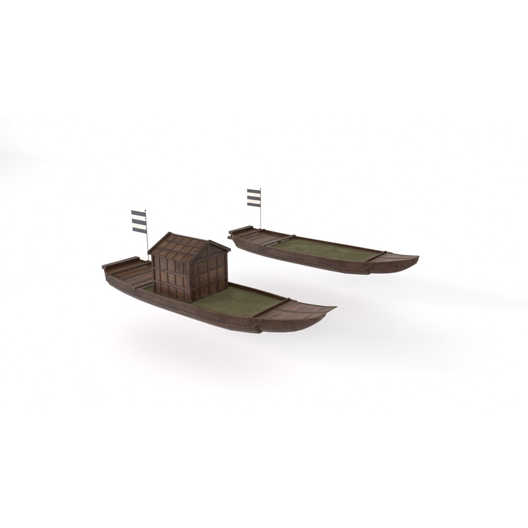 Korean Japanese Medieval Ship Set 3D Model – Historical Watercraft, PBR Textures - View 41