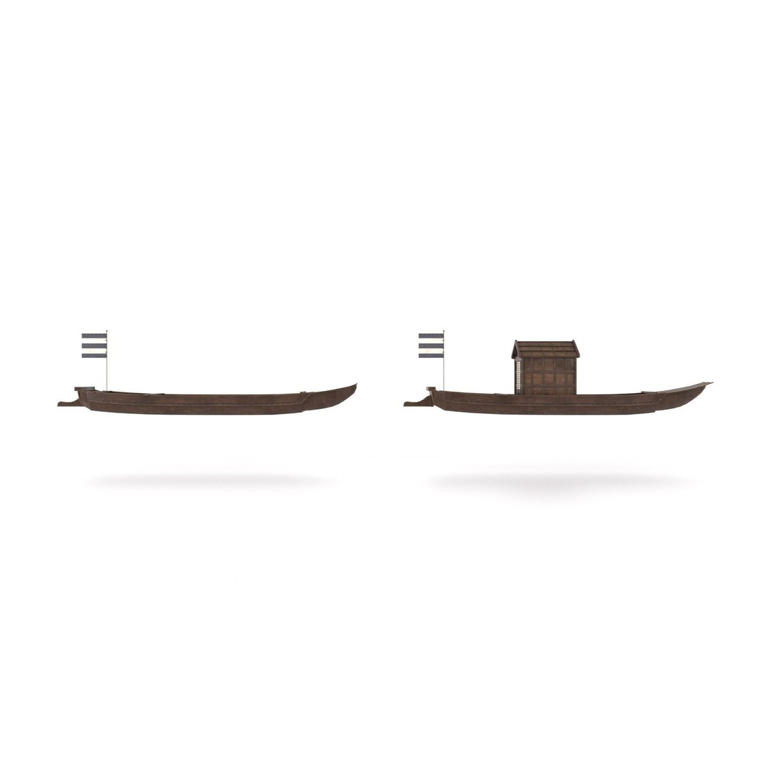 Korean Japanese Medieval Ship Set 3D Model – Historical Watercraft, PBR Textures - View 44