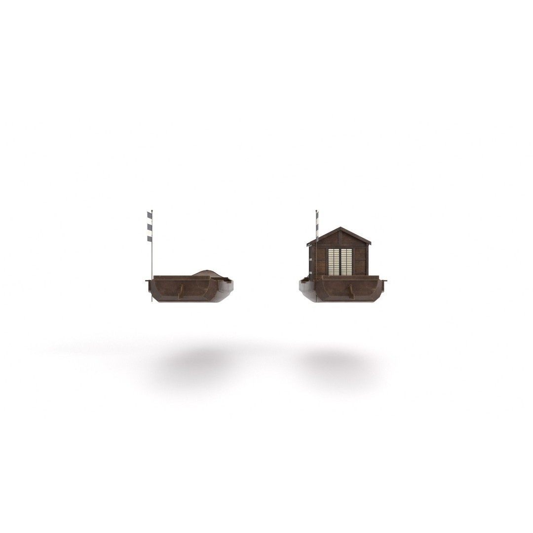 Korean Japanese Medieval Ship Set 3D Model – Historical Watercraft, PBR Textures - View 47