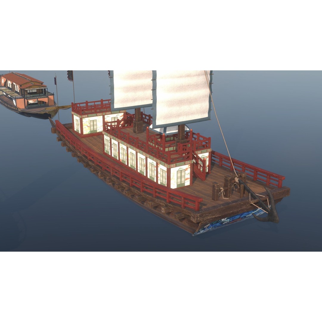 Korean Japanese Medieval Ship Set 3D Model – Historical Watercraft, PBR Textures - View 48