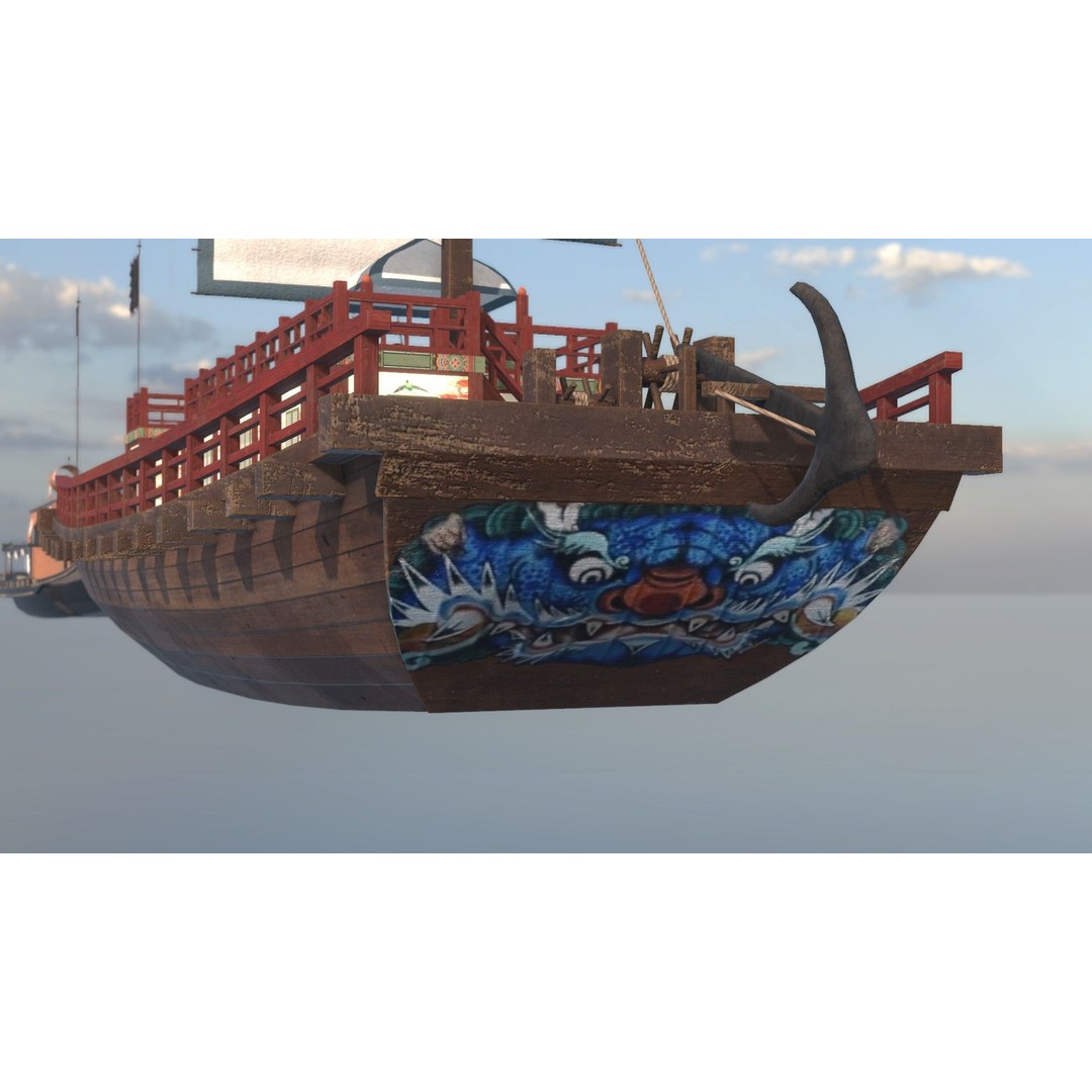 Korean Japanese Medieval Ship Set 3D Model – Historical Watercraft, PBR Textures - View 49