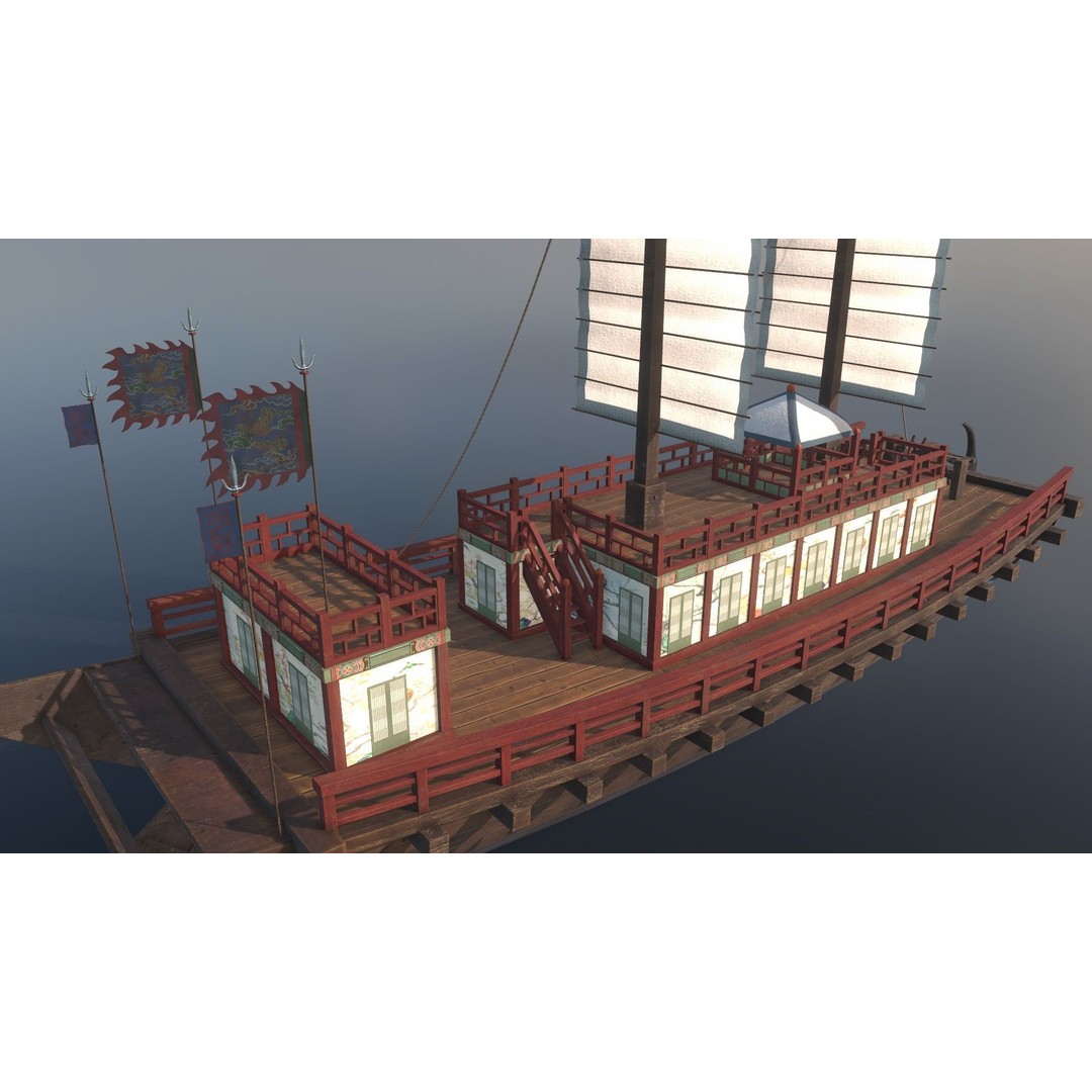Korean Japanese Medieval Ship Set 3D Model – Historical Watercraft, PBR Textures - View 50