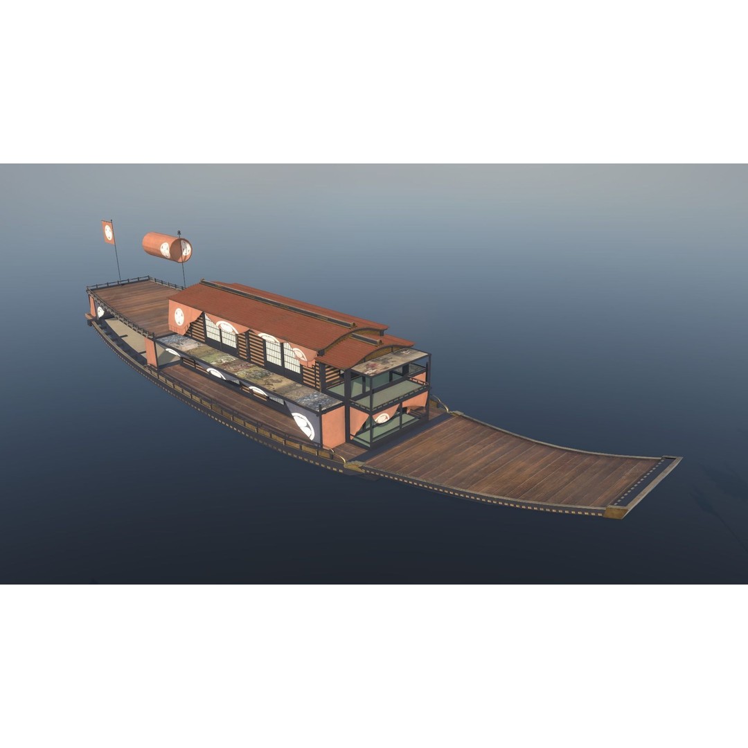 Korean Japanese Medieval Ship Set 3D Model – Historical Watercraft, PBR Textures - View 51