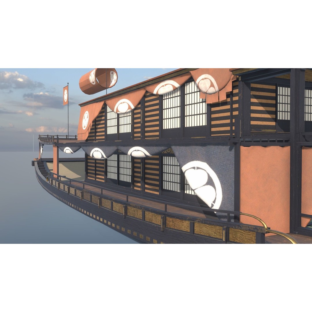 Korean Japanese Medieval Ship Set 3D Model – Historical Watercraft, PBR Textures - View 53