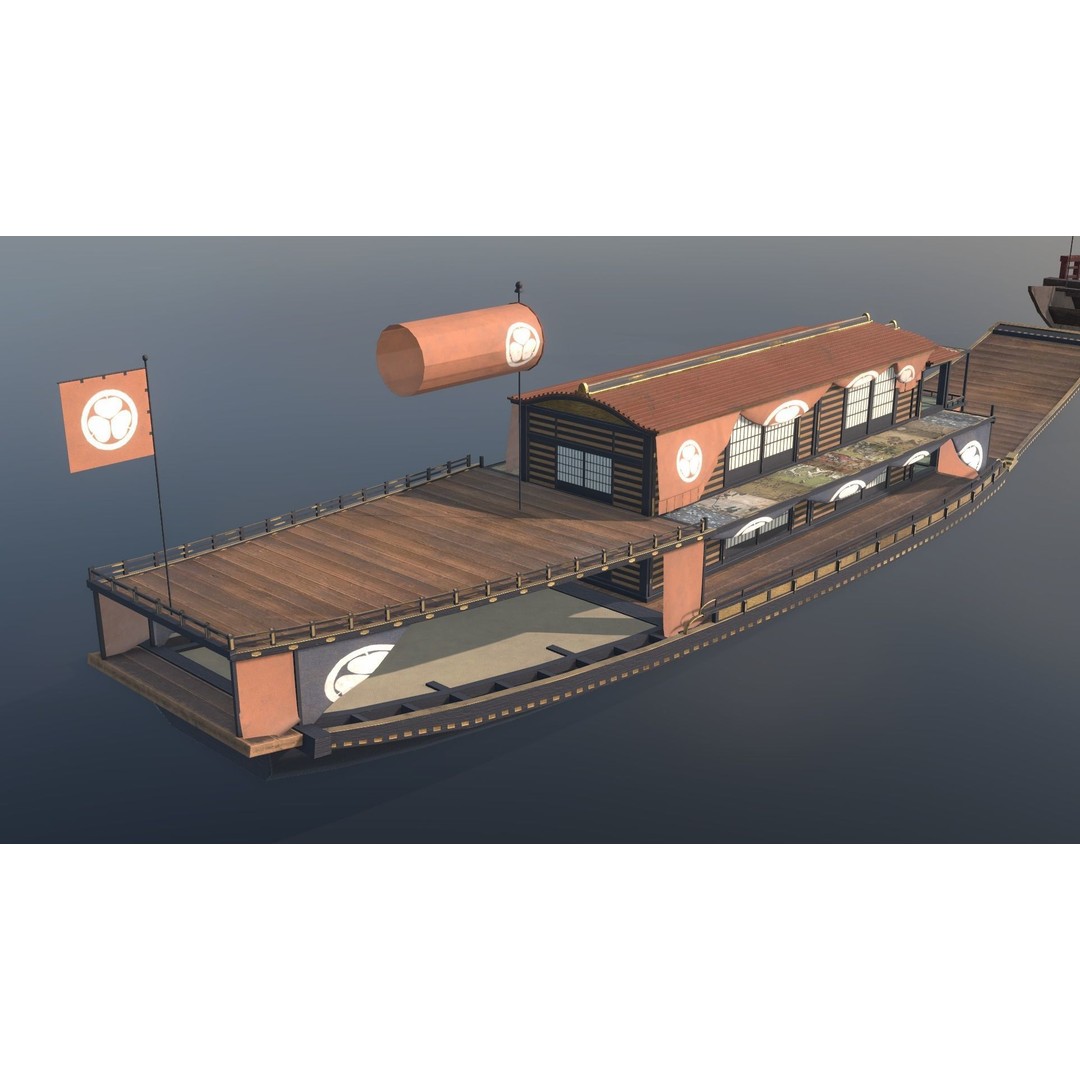 Korean Japanese Medieval Ship Set 3D Model – Historical Watercraft, PBR Textures - View 54