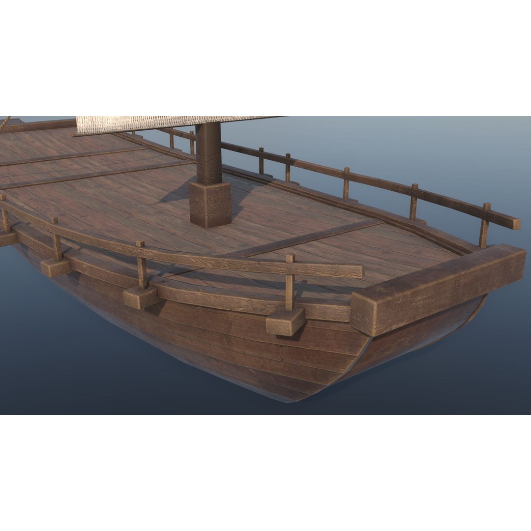 Korean Japanese Medieval Ship Set 3D Model – Historical Watercraft, PBR Textures - View 56