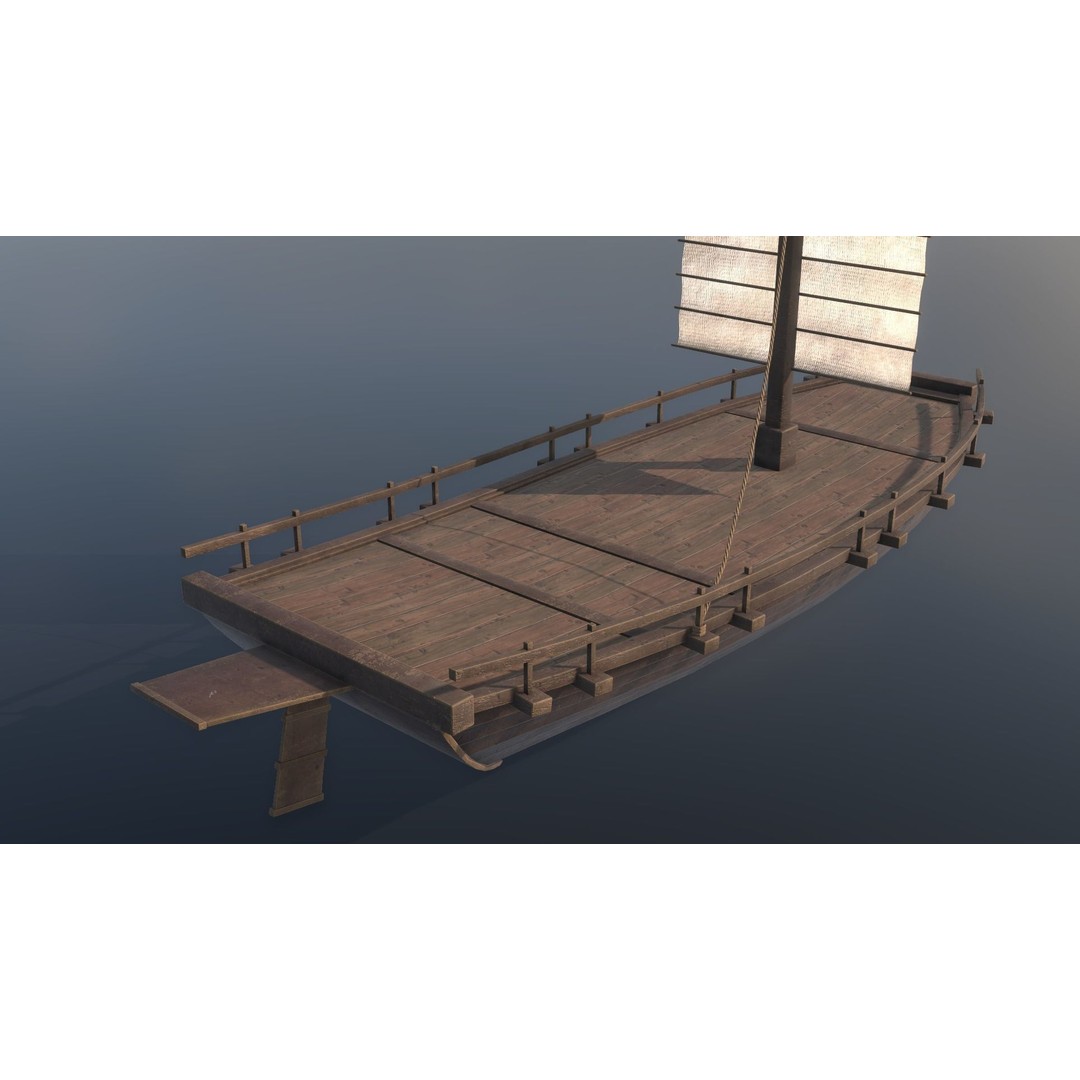 Korean Japanese Medieval Ship Set 3D Model – Historical Watercraft, PBR Textures - View 57