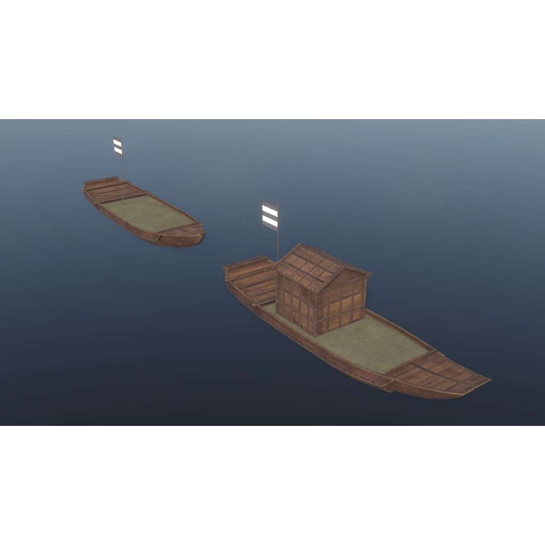 Korean Japanese Medieval Ship Set 3D Model – Historical Watercraft, PBR Textures - View 58