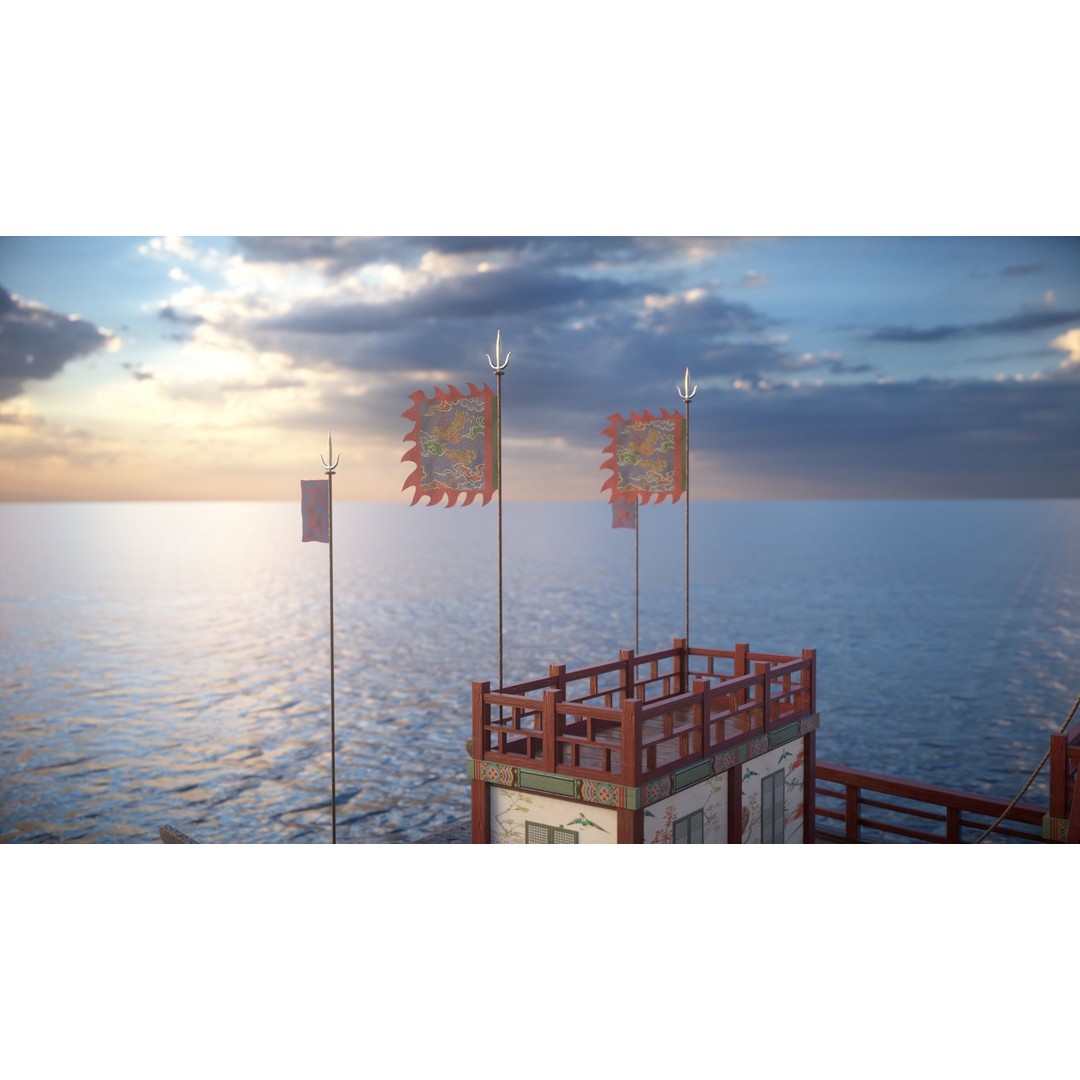 Korean Japanese Medieval Ship Set 3D Model – Historical Watercraft, PBR Textures - View 6
