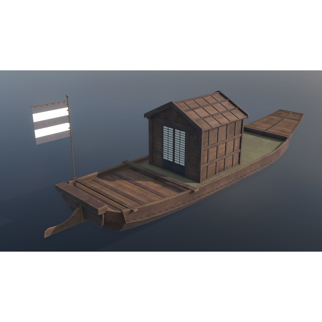 Korean Japanese Medieval Ship Set 3D Model – Historical Watercraft, PBR Textures - View 60