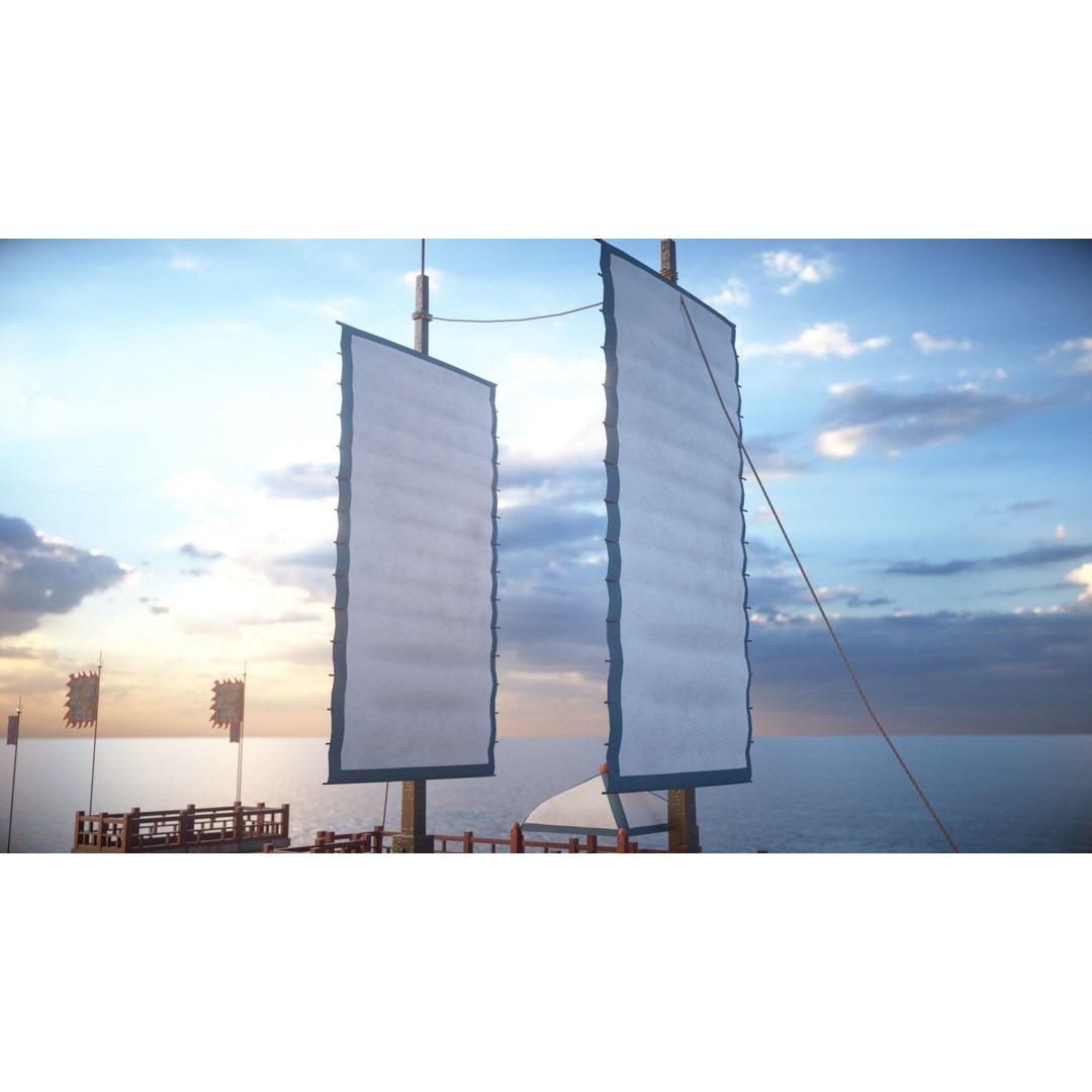 Korean Japanese Medieval Ship Set 3D Model – Historical Watercraft, PBR Textures - View 7