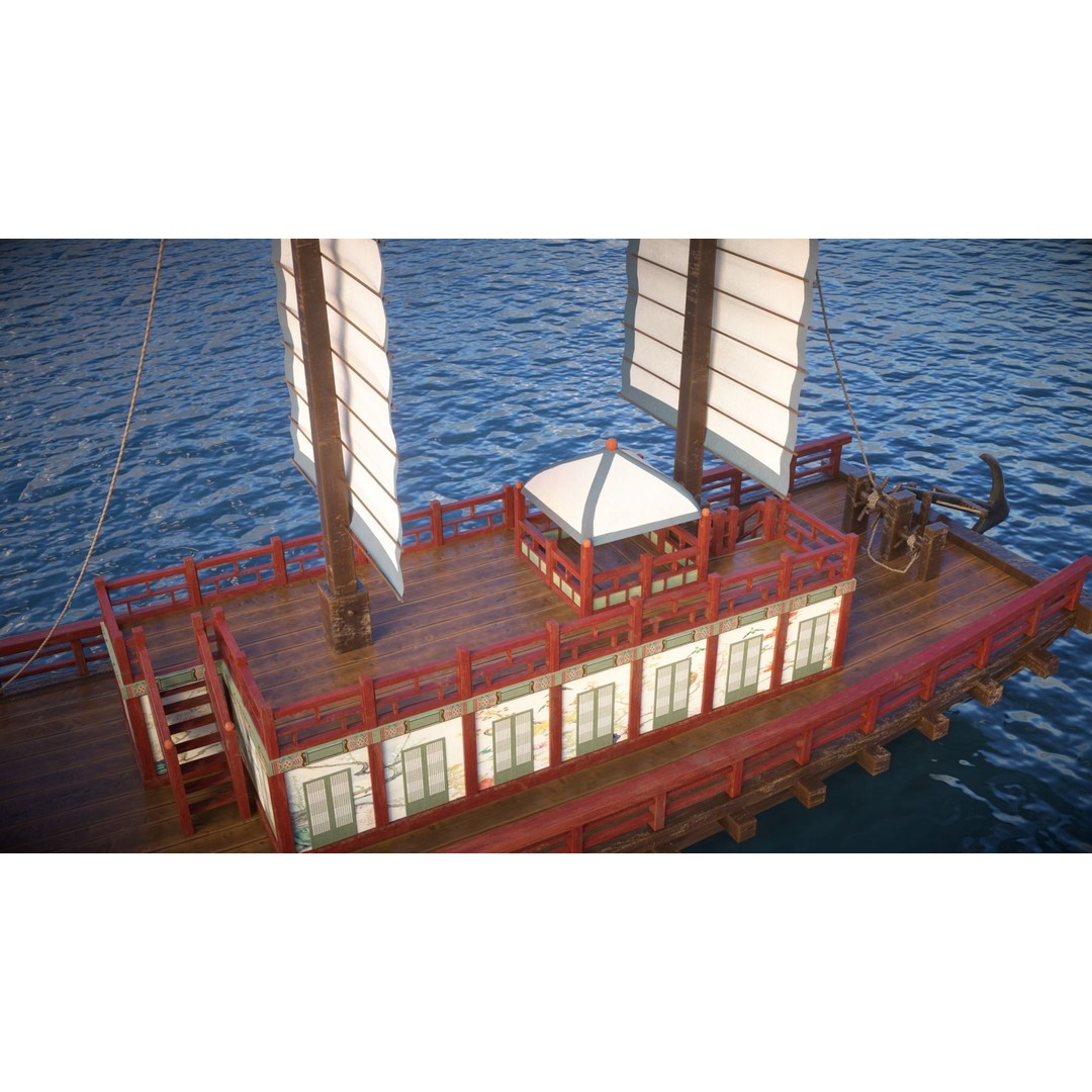 Korean Japanese Medieval Ship Set 3D Model – Historical Watercraft, PBR Textures - View 8
