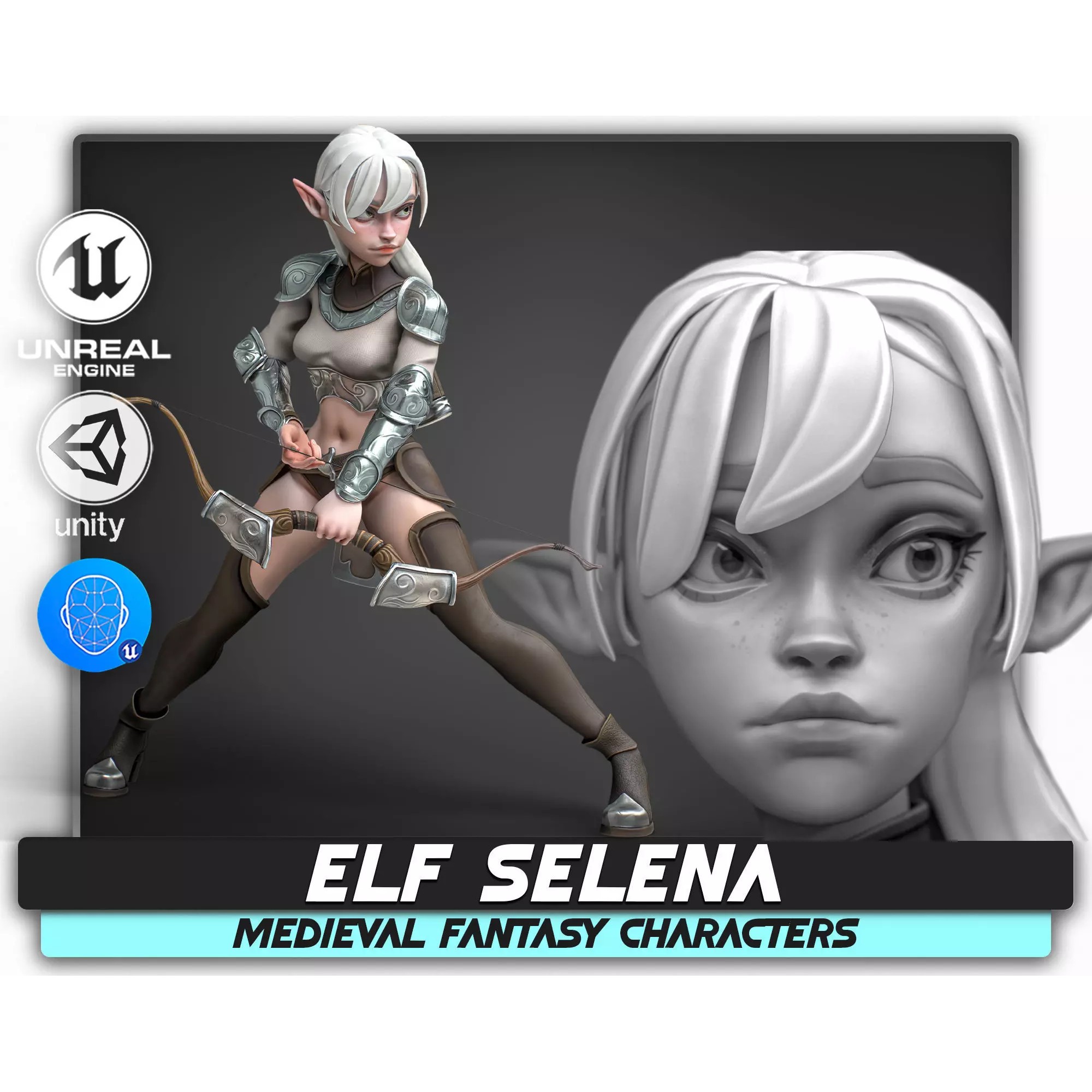 Elf Selena - Low-Poly Game-Ready 3D Model - View 2