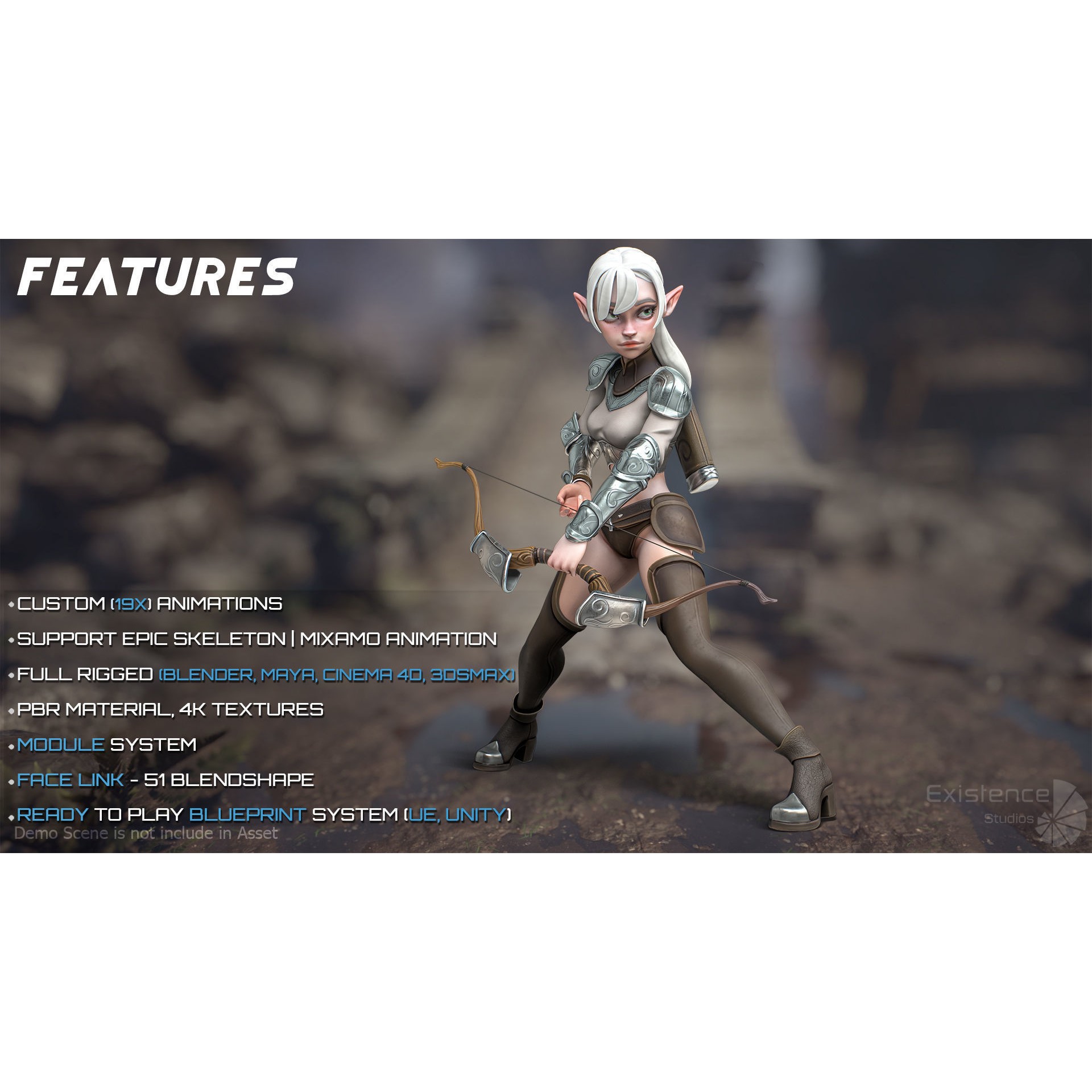 Elf Selena - Low-Poly Game-Ready 3D Model - View 4