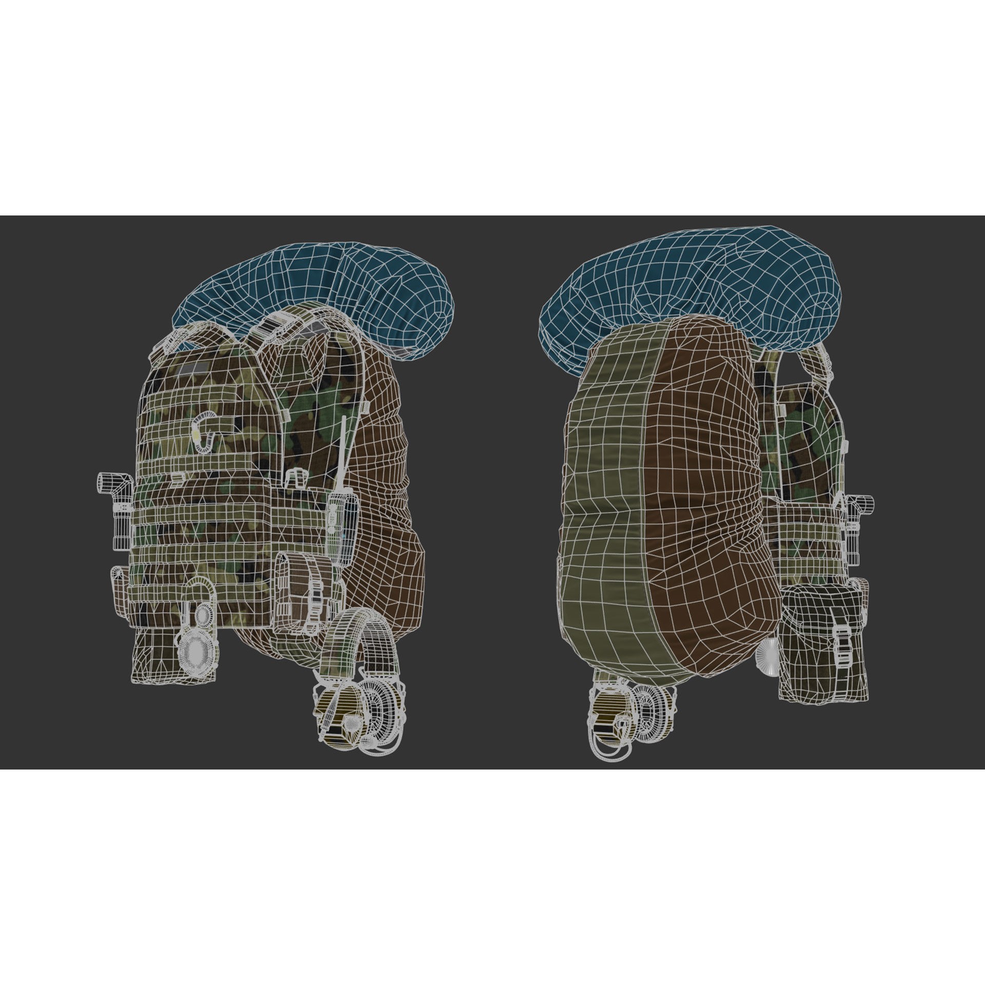 Vest Backpacks and Survival Kits - Low-Poly Game-Ready 3D Model