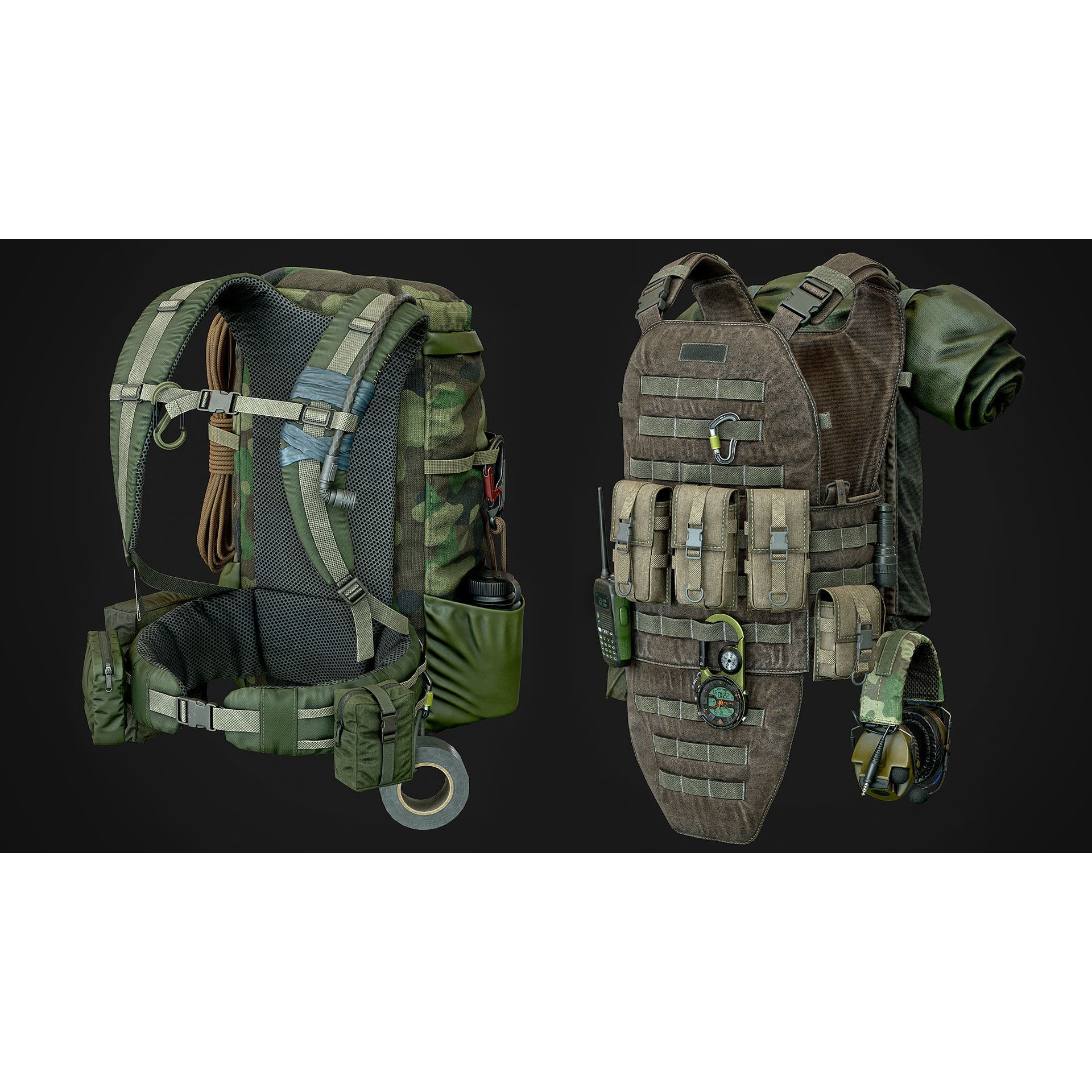 Vest Backpacks and Survival Kits - Low-Poly Game-Ready 3D Model - View 10