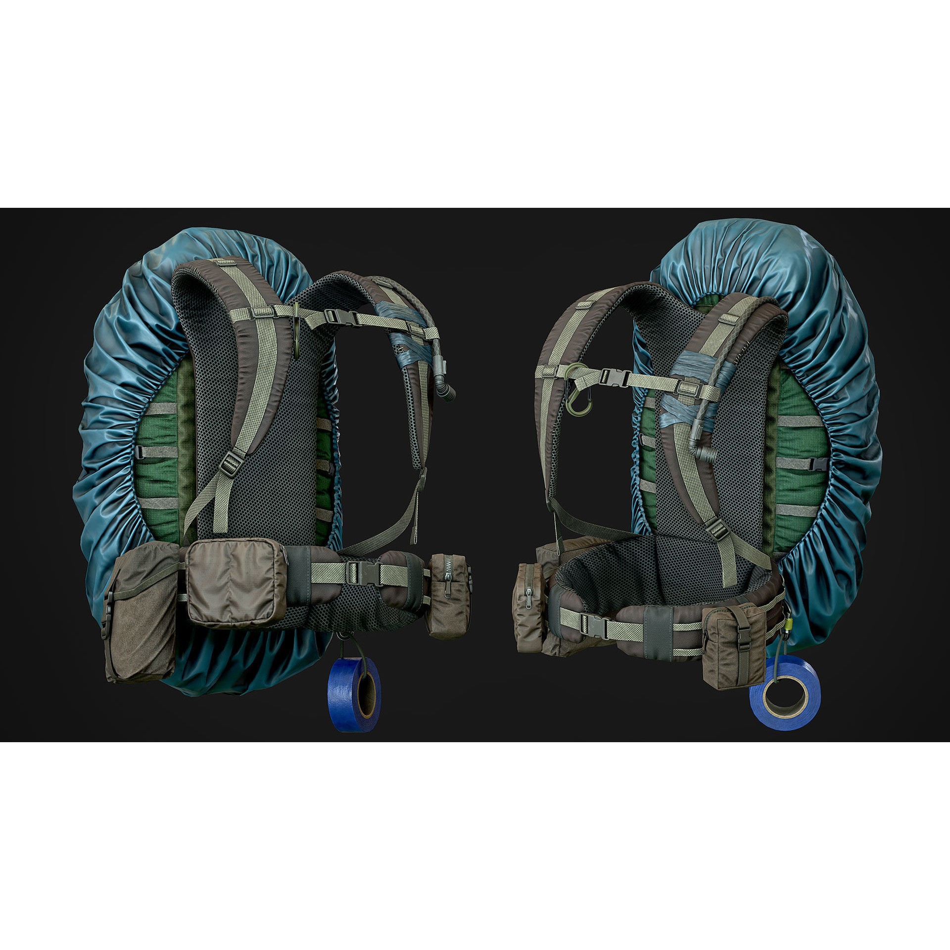 Vest Backpacks and Survival Kits - Low-Poly Game-Ready 3D Model - View 11