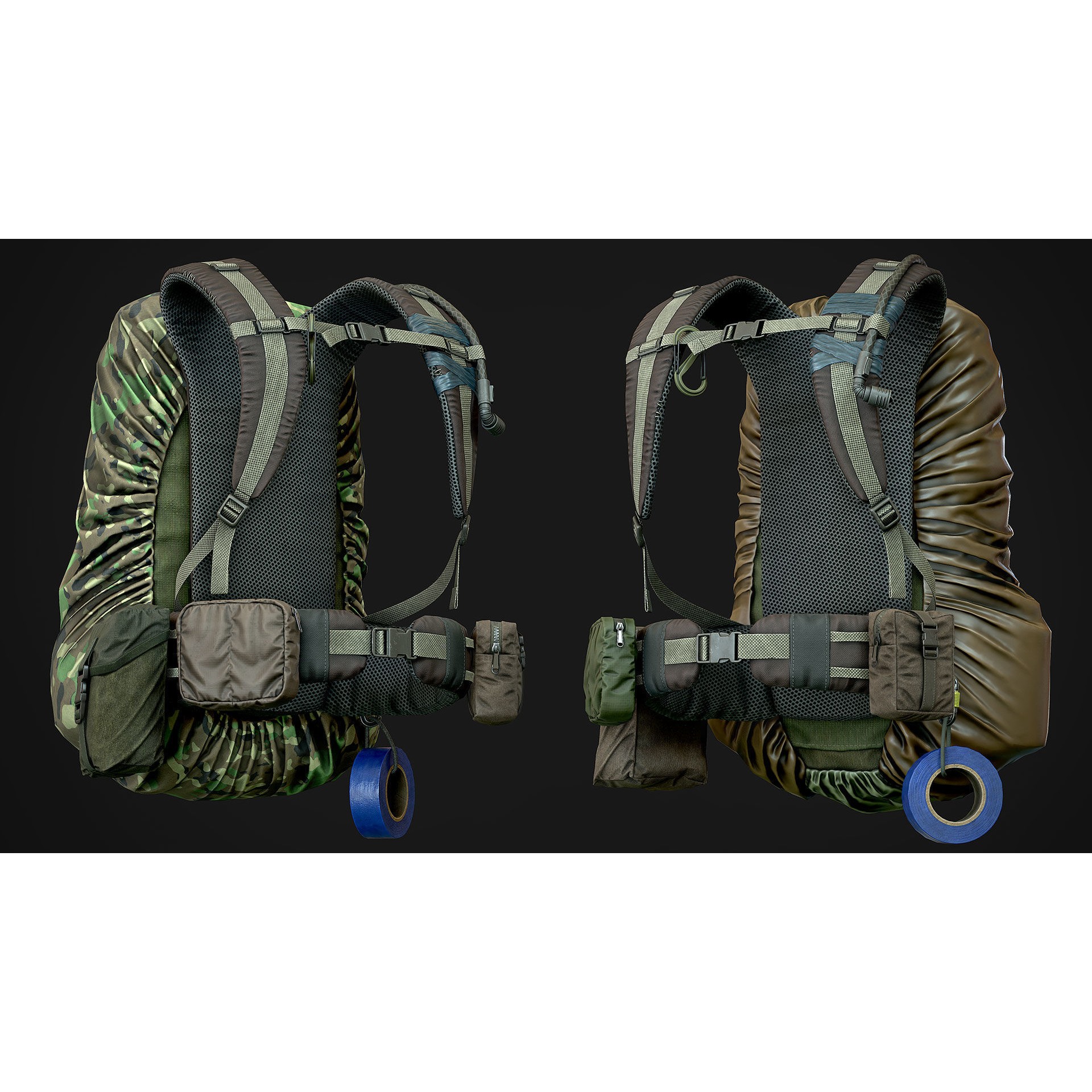 Vest Backpacks and Survival Kits - Low-Poly Game-Ready 3D Model - View 12