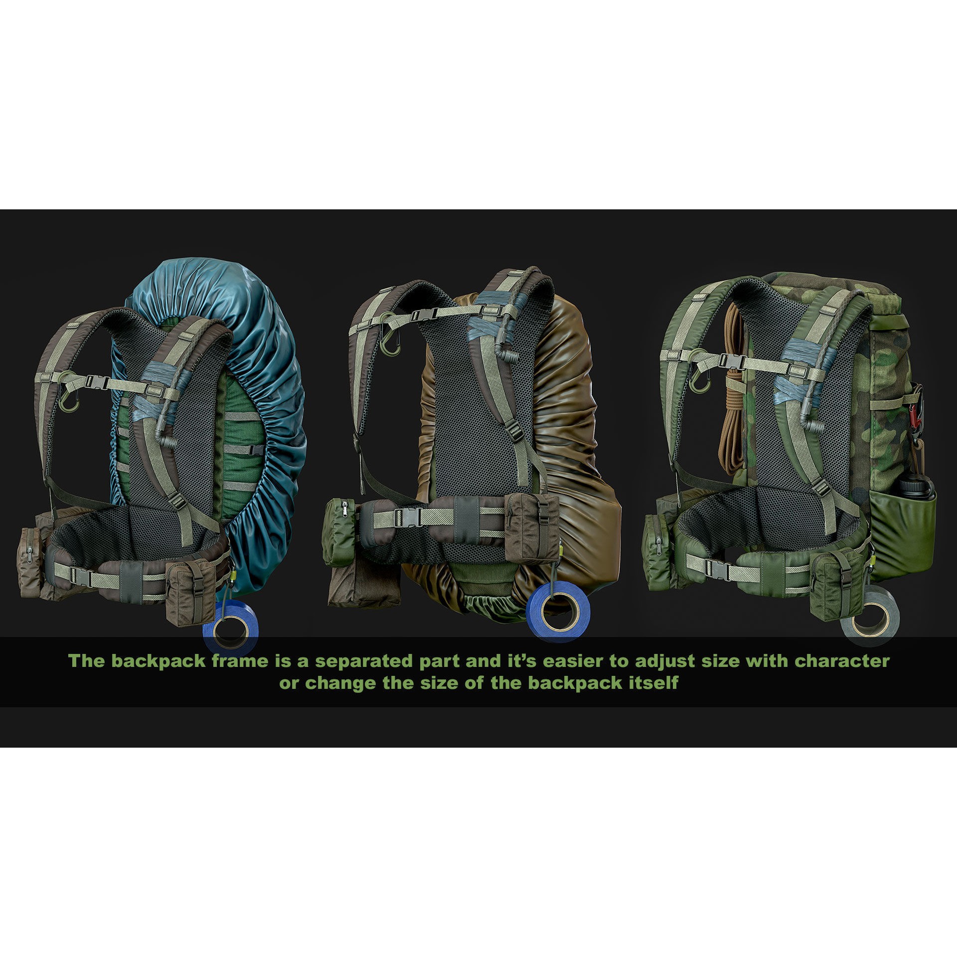 Vest Backpacks and Survival Kits - Low-Poly Game-Ready 3D Model - View 13