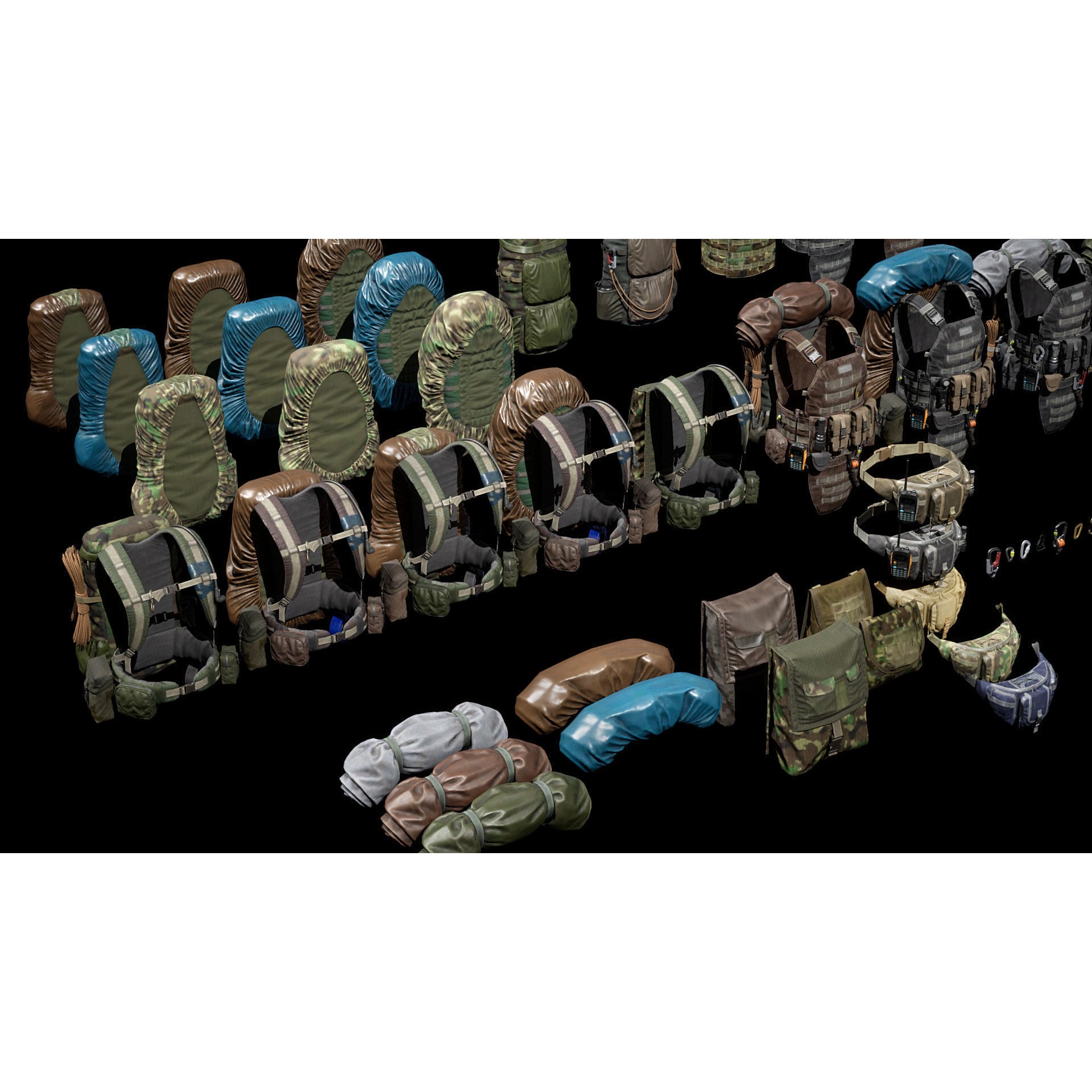Vest Backpacks and Survival Kits - Low-Poly Game-Ready 3D Model - View 18