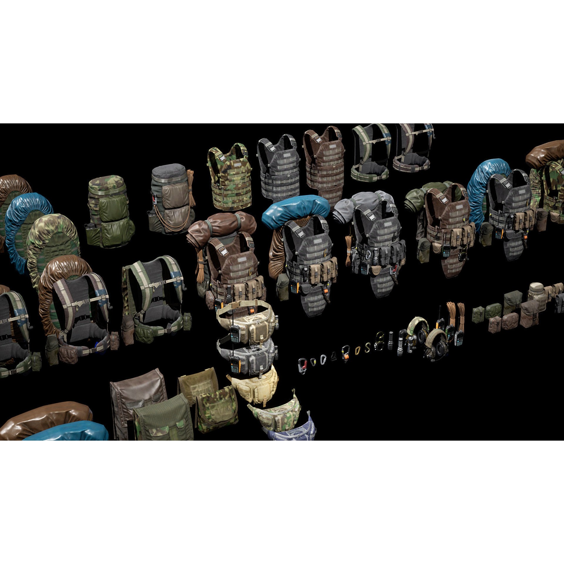 Vest Backpacks and Survival Kits - Low-Poly Game-Ready 3D Model - View 19