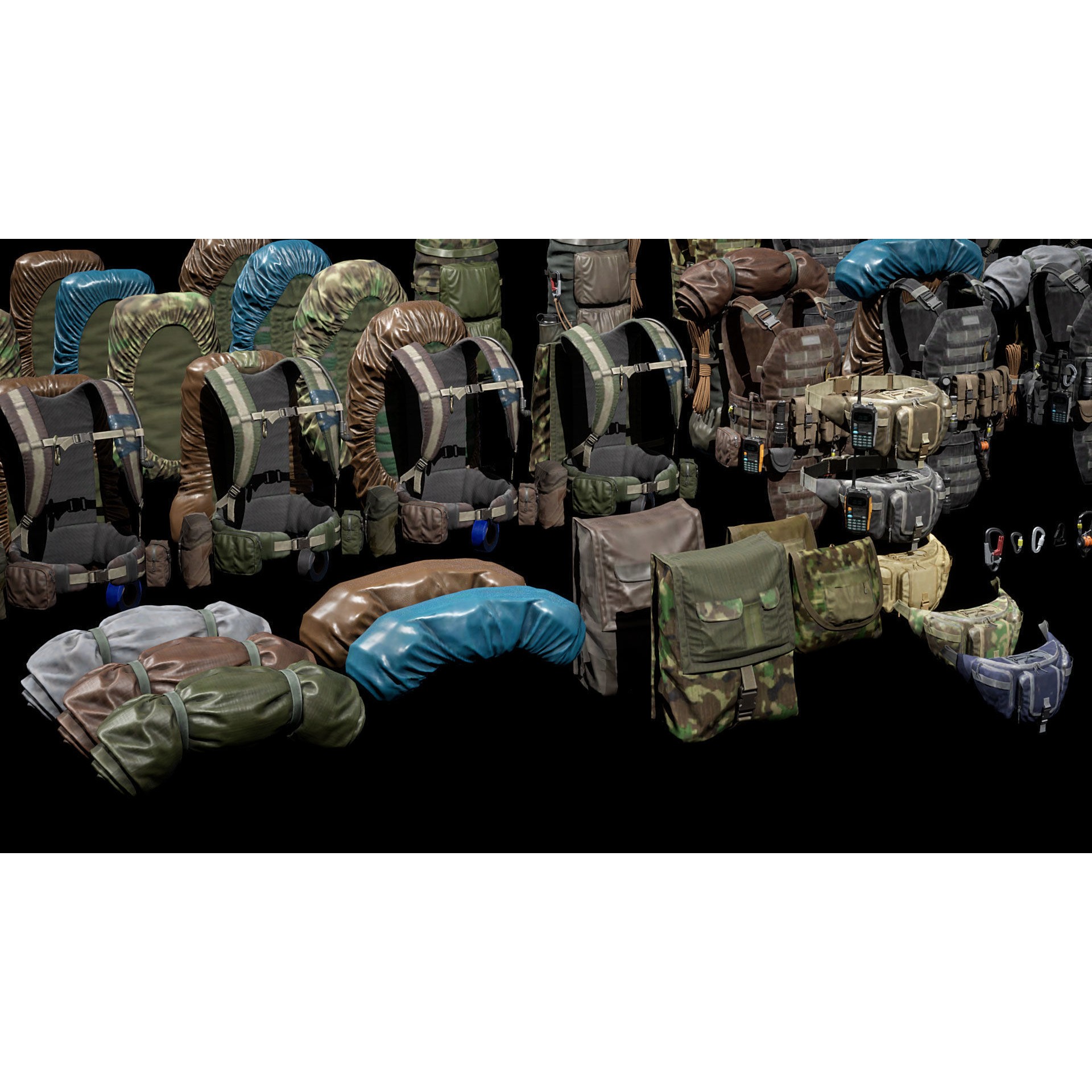 Vest Backpacks and Survival Kits - Low-Poly Game-Ready 3D Model - View 21