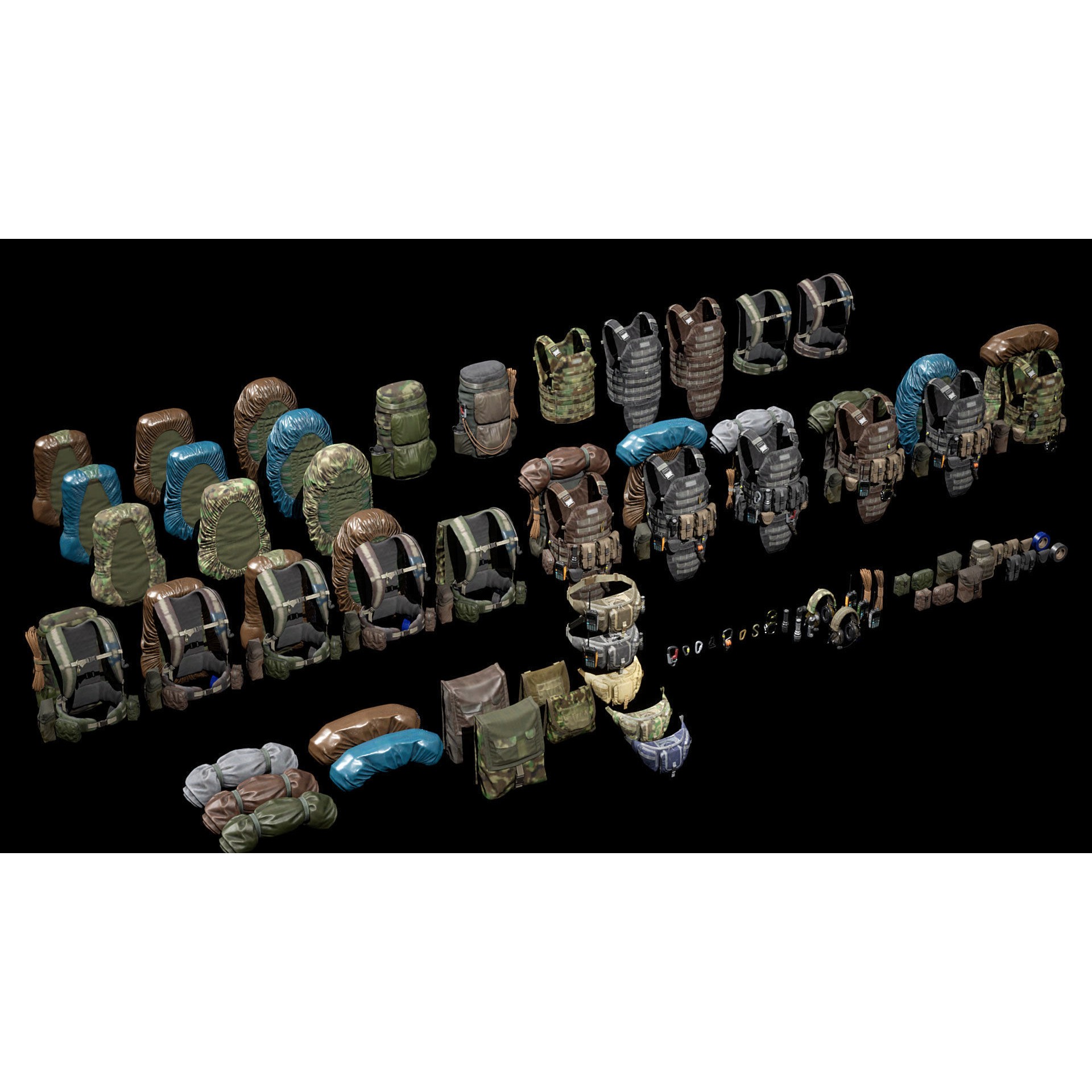 Vest Backpacks and Survival Kits - Low-Poly Game-Ready 3D Model - View 22