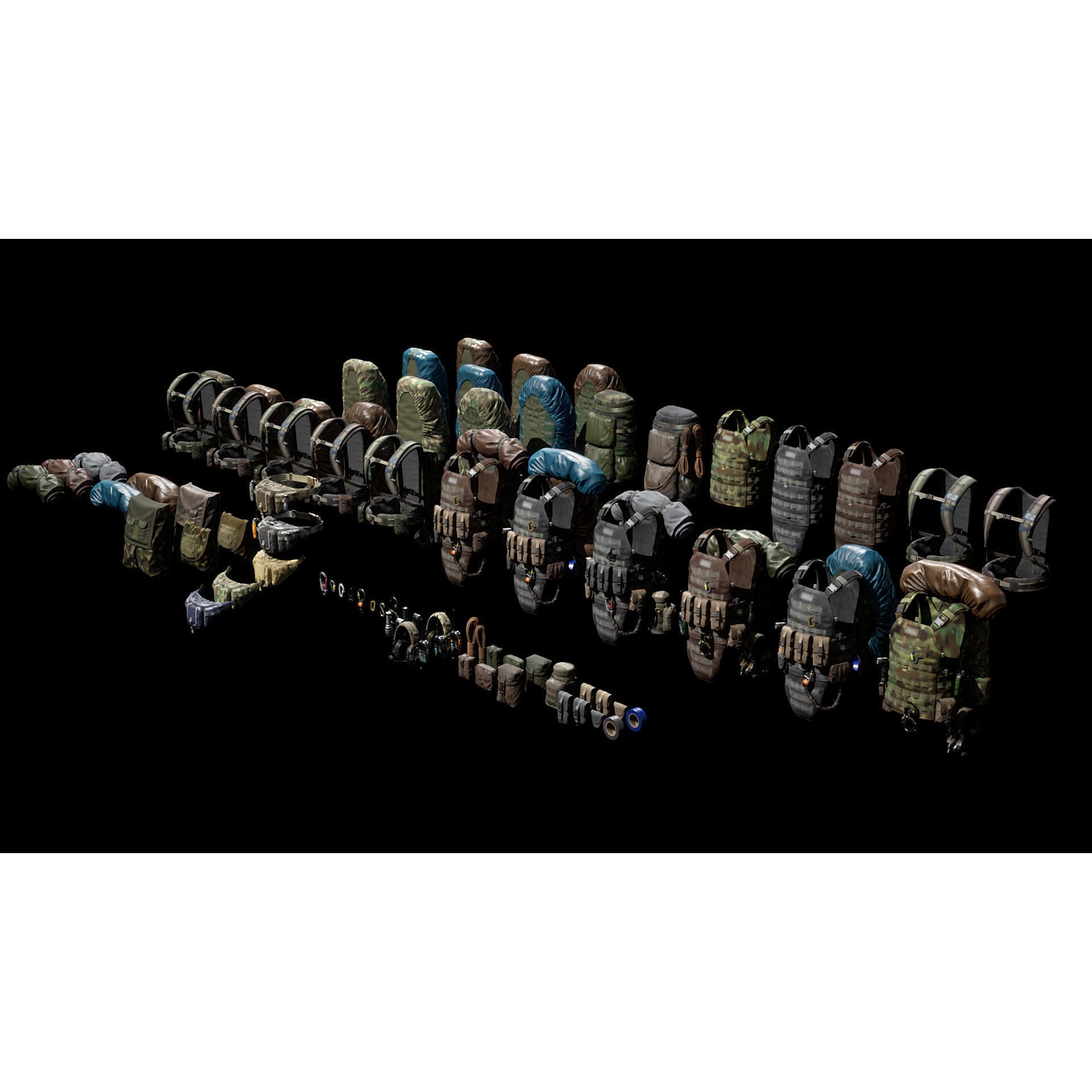 Vest Backpacks and Survival Kits - Low-Poly Game-Ready 3D Model - View 23