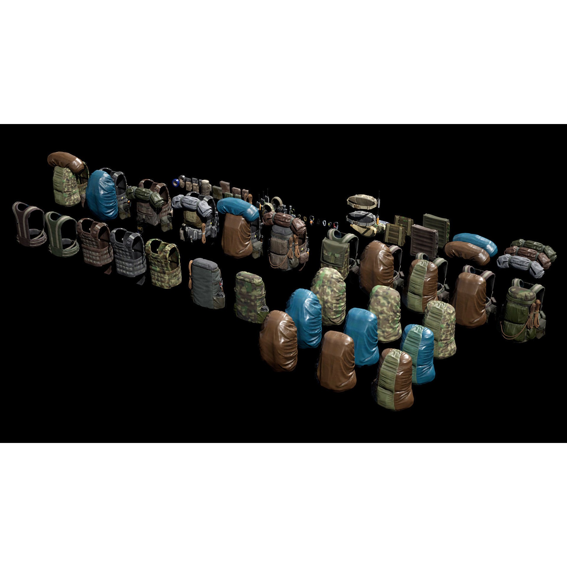 Vest Backpacks and Survival Kits - Low-Poly Game-Ready 3D Model - View 24