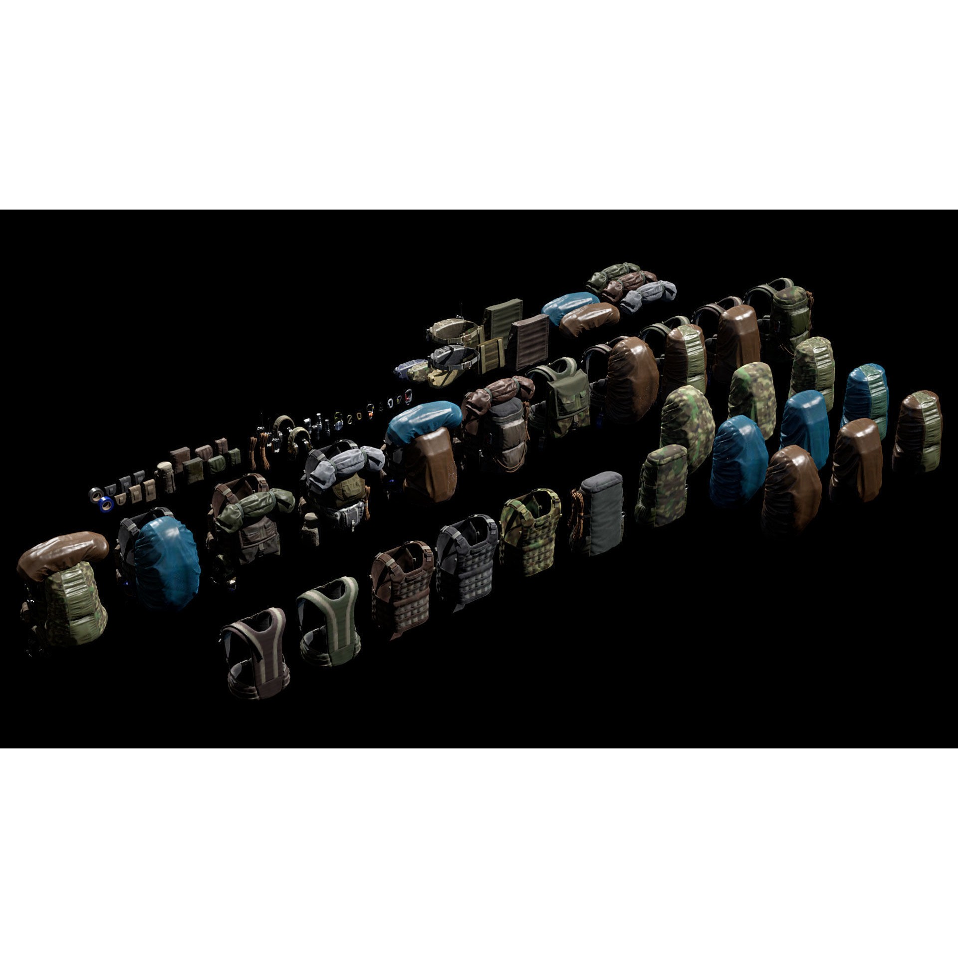Vest Backpacks and Survival Kits - Low-Poly Game-Ready 3D Model - View 25