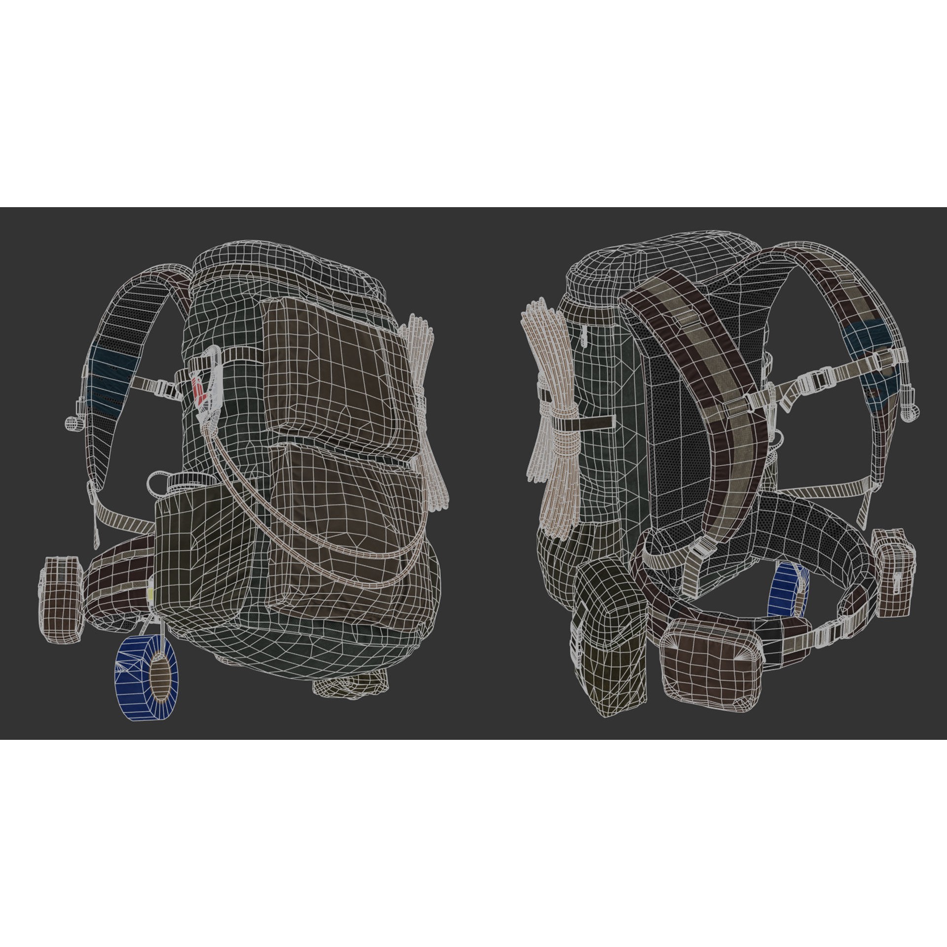 Vest Backpacks and Survival Kits - Low-Poly Game-Ready 3D Model - View 26