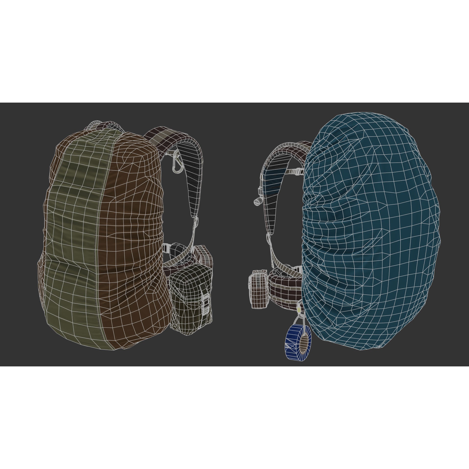 Vest Backpacks and Survival Kits - Low-Poly Game-Ready 3D Model - View 28