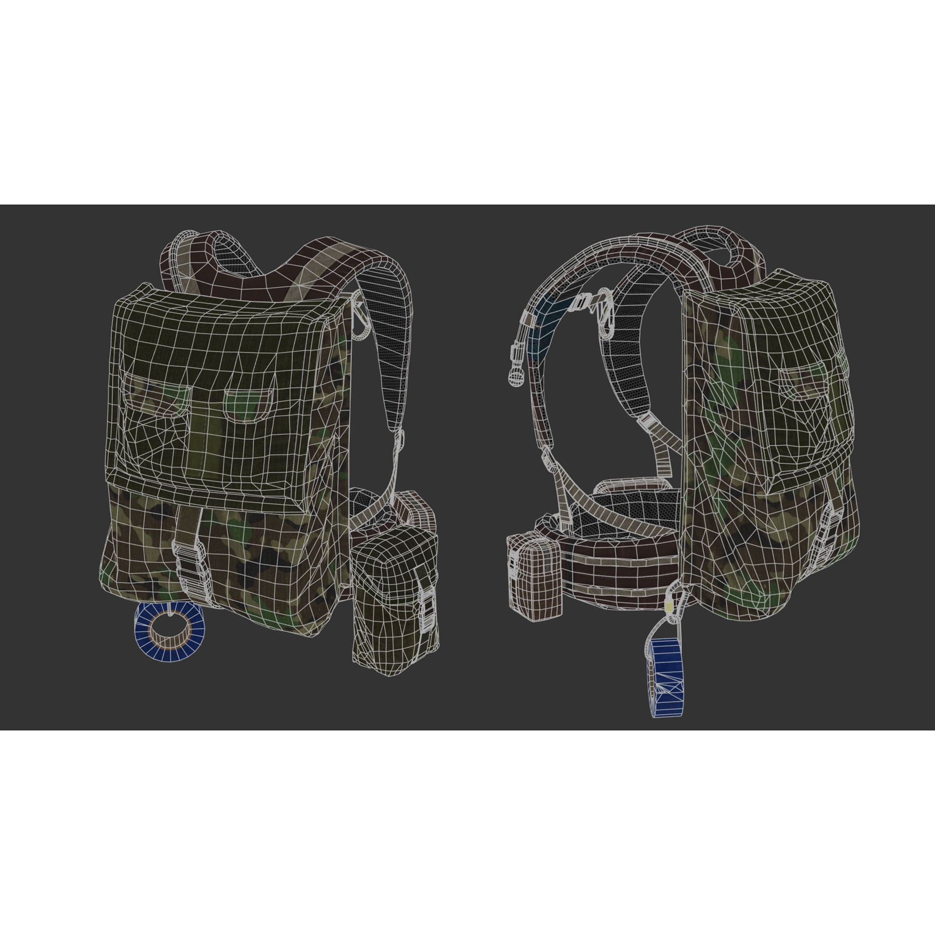 Vest Backpacks and Survival Kits - Low-Poly Game-Ready 3D Model - View 29
