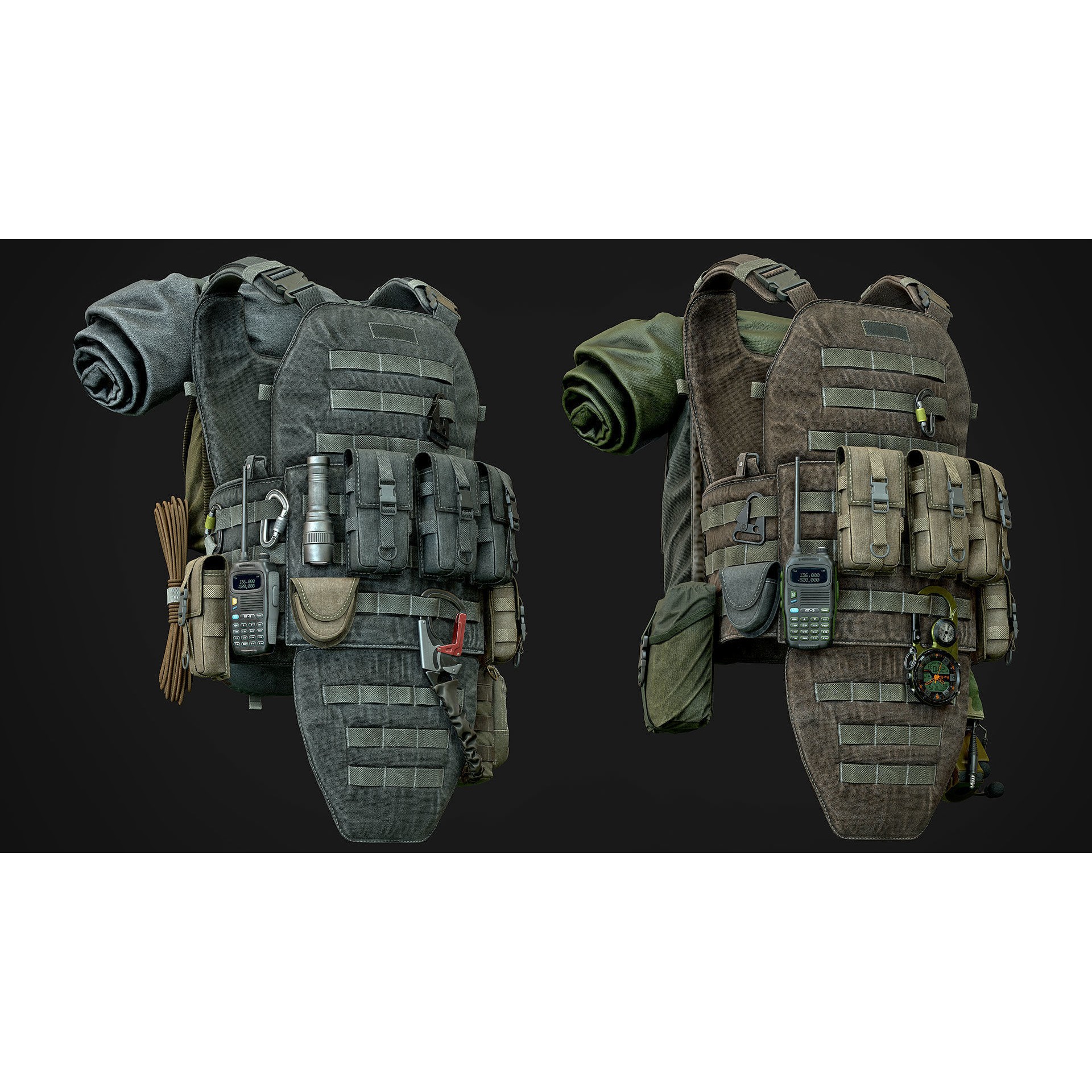Vest Backpacks and Survival Kits - Low-Poly Game-Ready 3D Model - View 3