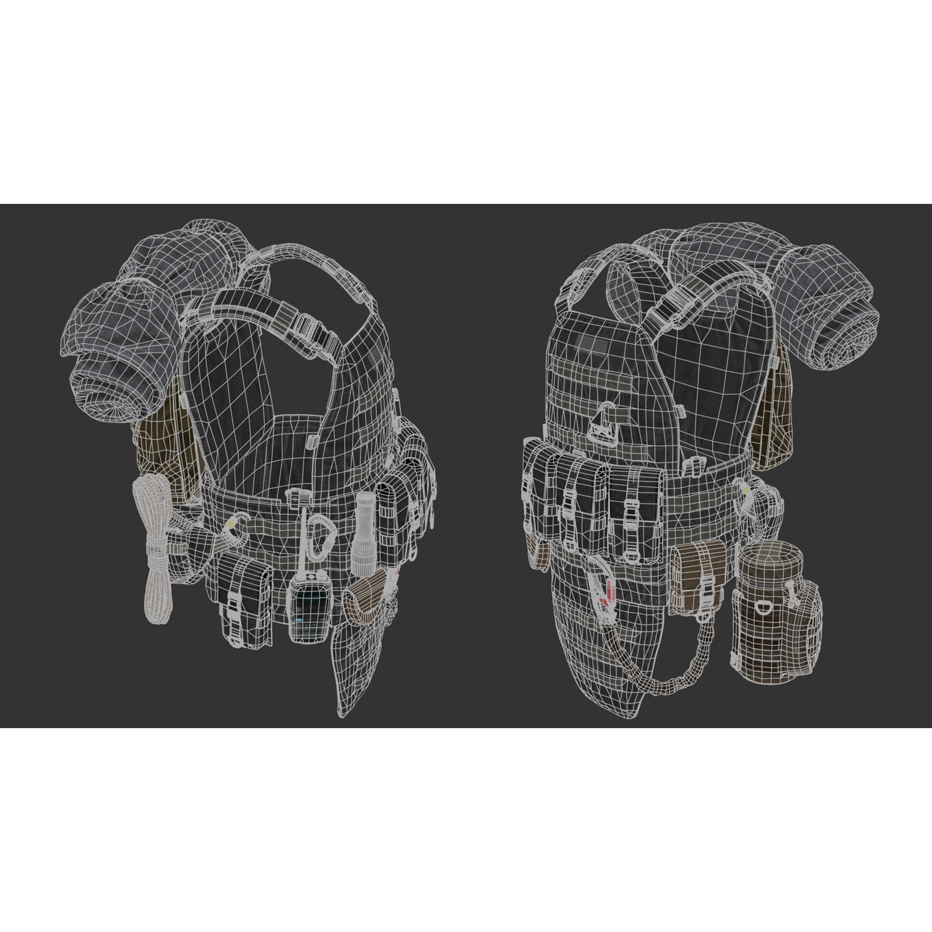 Vest Backpacks and Survival Kits - Low-Poly Game-Ready 3D Model - View 30