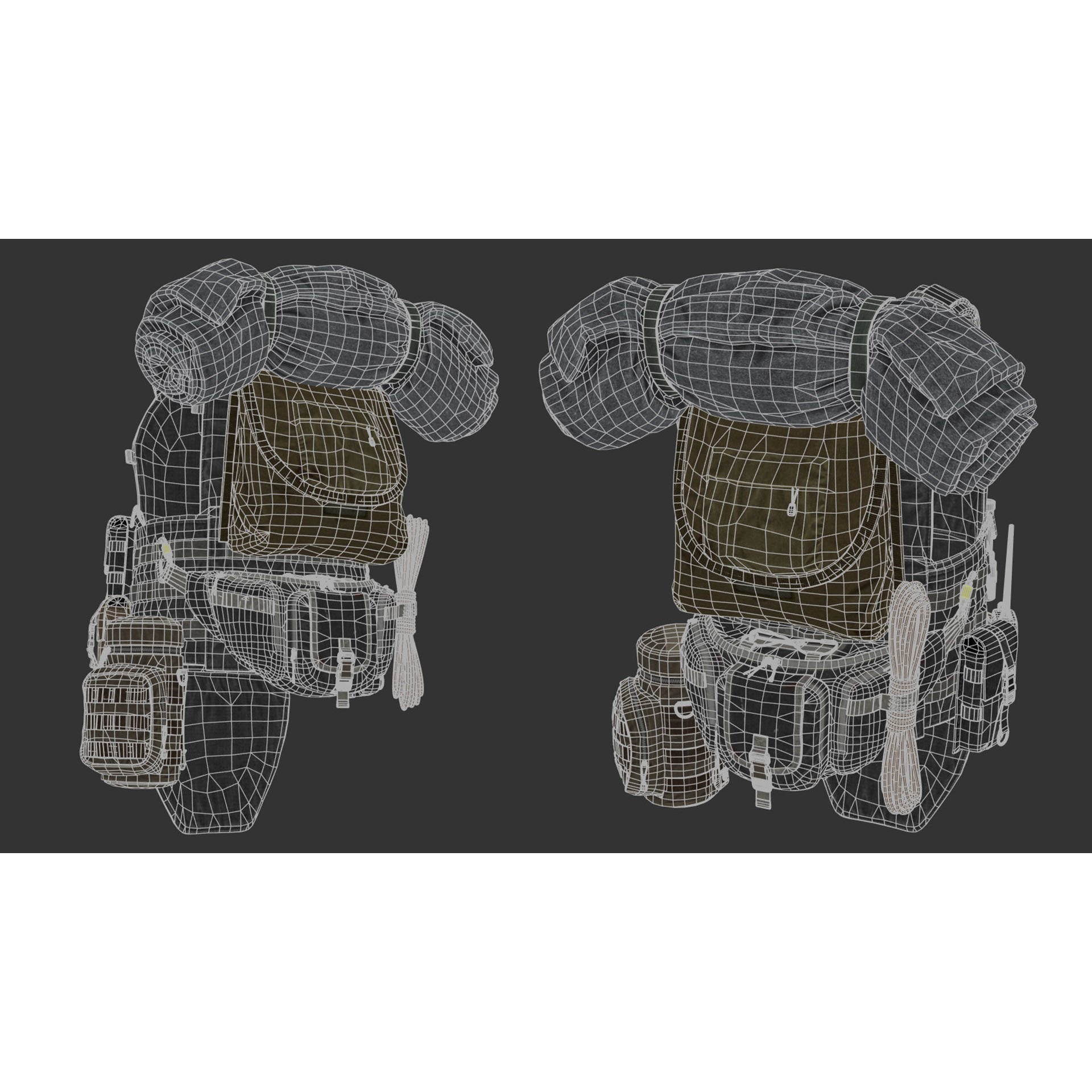 Vest Backpacks and Survival Kits - Low-Poly Game-Ready 3D Model - View 31