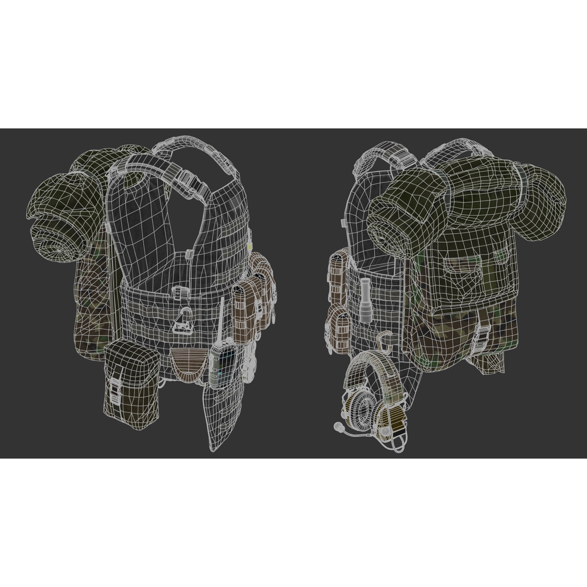 Vest Backpacks and Survival Kits - Low-Poly Game-Ready 3D Model - View 32