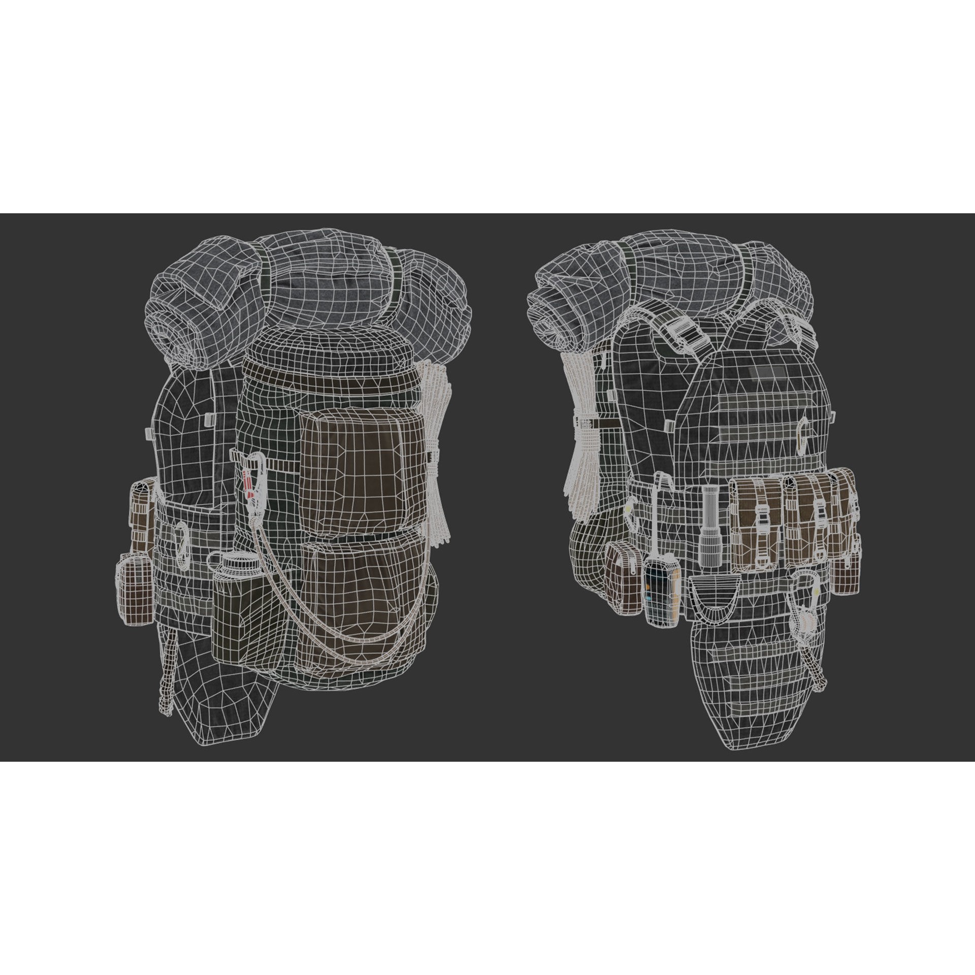 Vest Backpacks and Survival Kits - Low-Poly Game-Ready 3D Model - View 33