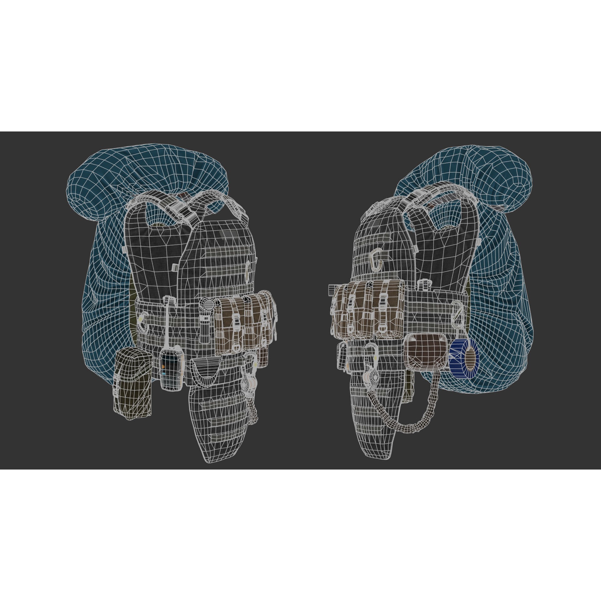 Vest Backpacks and Survival Kits - Low-Poly Game-Ready 3D Model - View 34