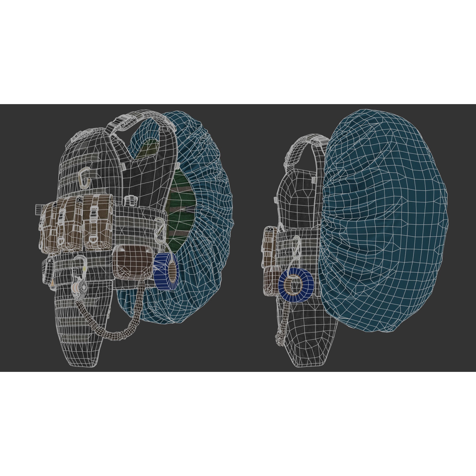 Vest Backpacks and Survival Kits - Low-Poly Game-Ready 3D Model - View 36
