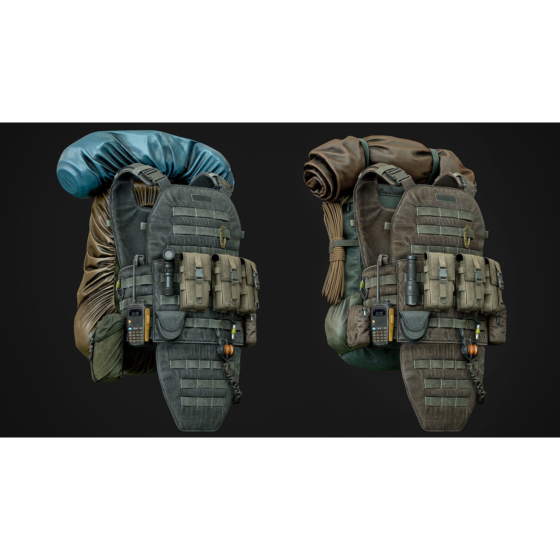Vest Backpacks and Survival Kits - Low-Poly Game-Ready 3D Model - View 4