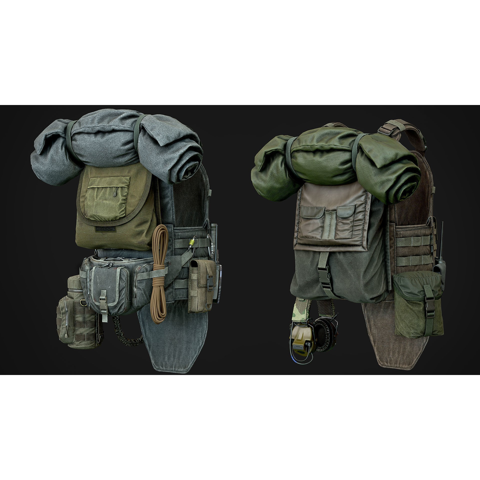 Vest Backpacks and Survival Kits - Low-Poly Game-Ready 3D Model - View 5