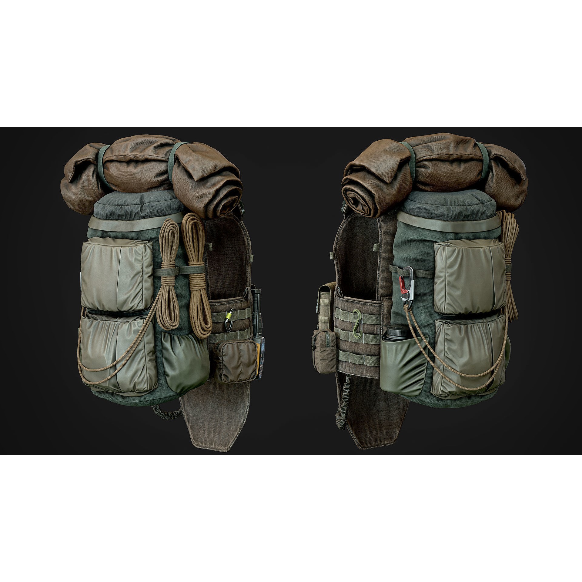 Vest Backpacks and Survival Kits - Low-Poly Game-Ready 3D Model - View 6