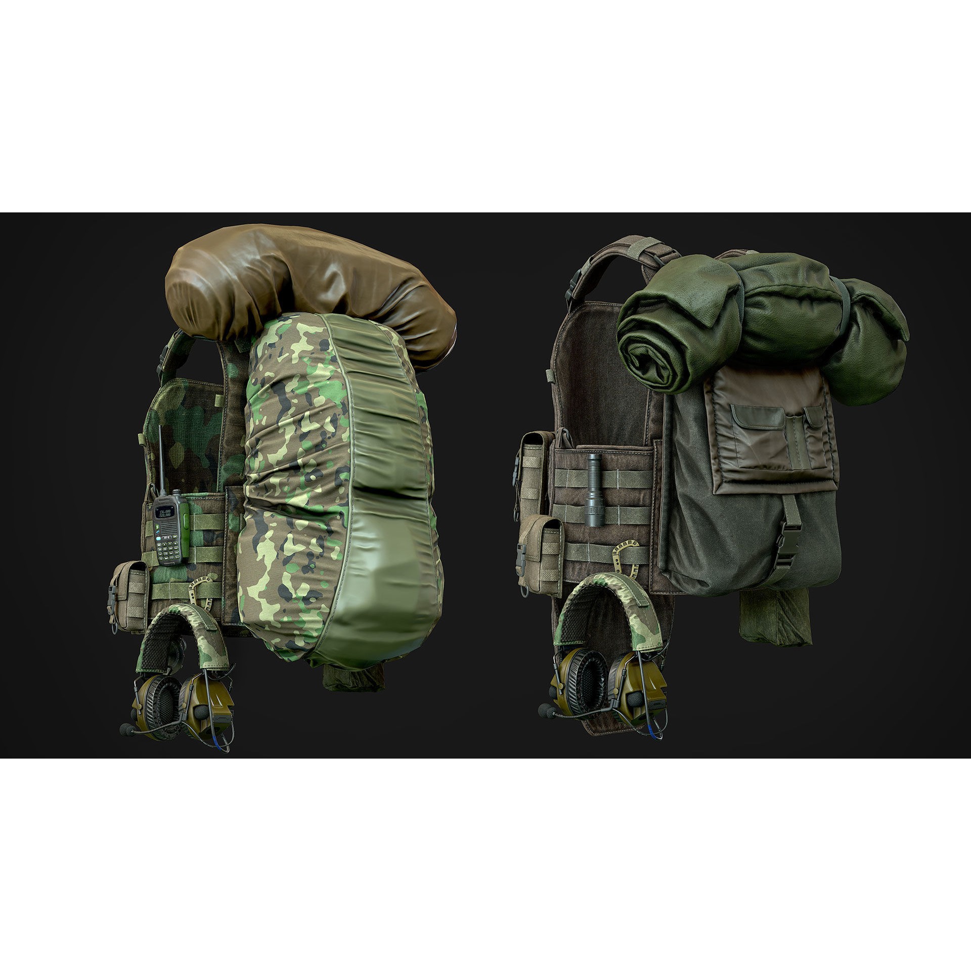 Vest Backpacks and Survival Kits - Low-Poly Game-Ready 3D Model - View 7