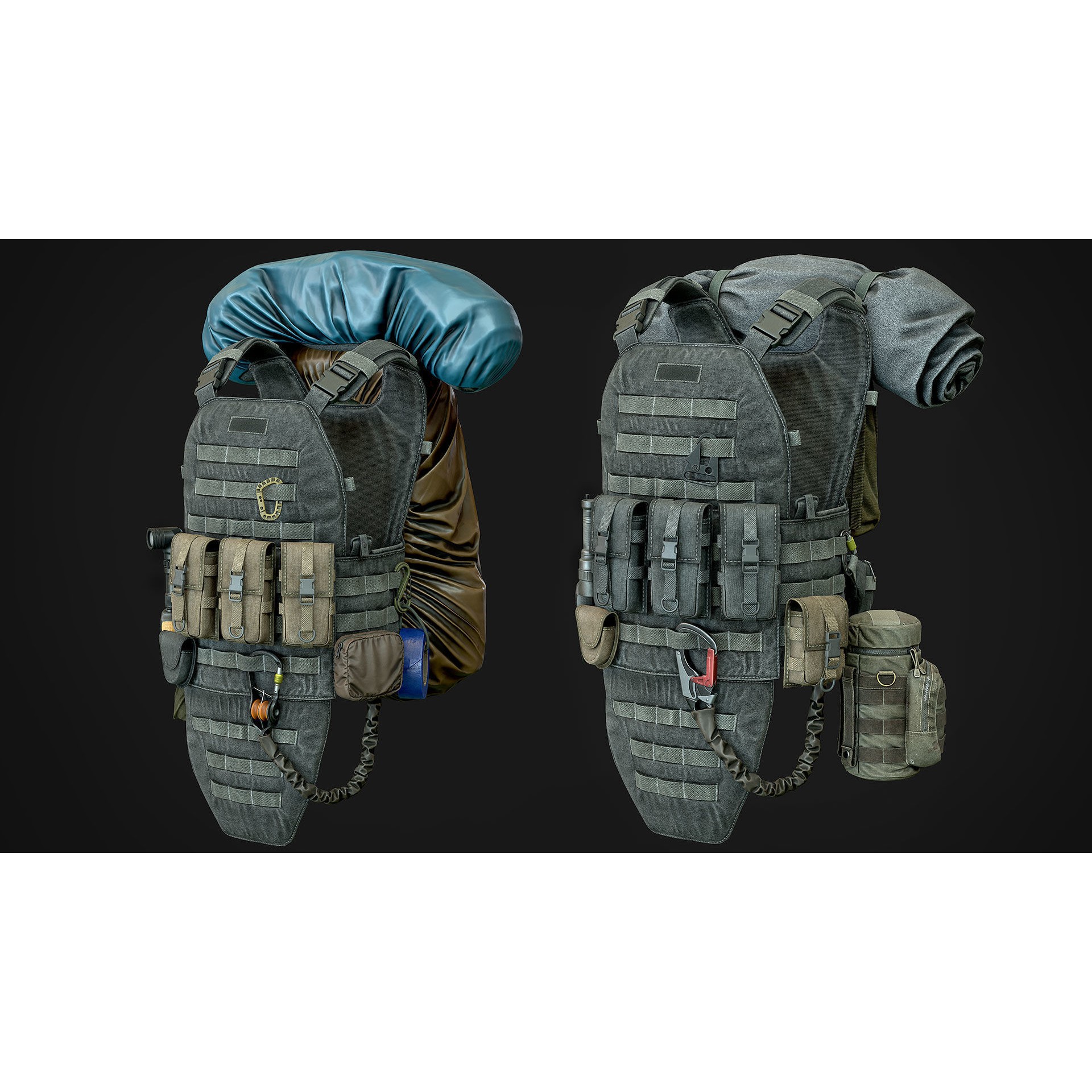 Vest Backpacks and Survival Kits - Low-Poly Game-Ready 3D Model - View 8
