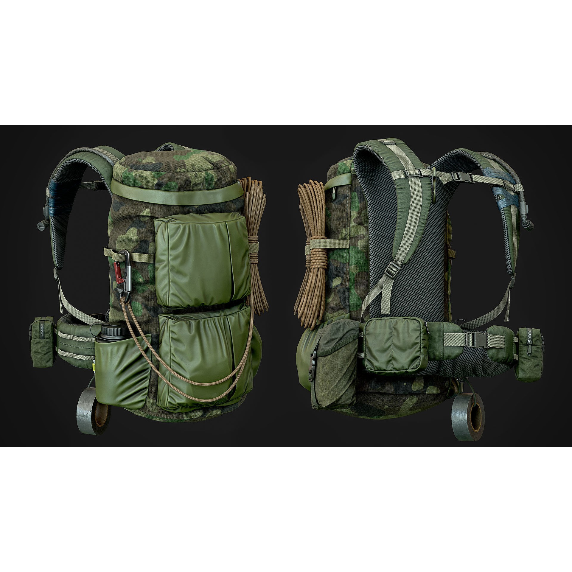 Vest Backpacks and Survival Kits - Low-Poly Game-Ready 3D Model - View 9