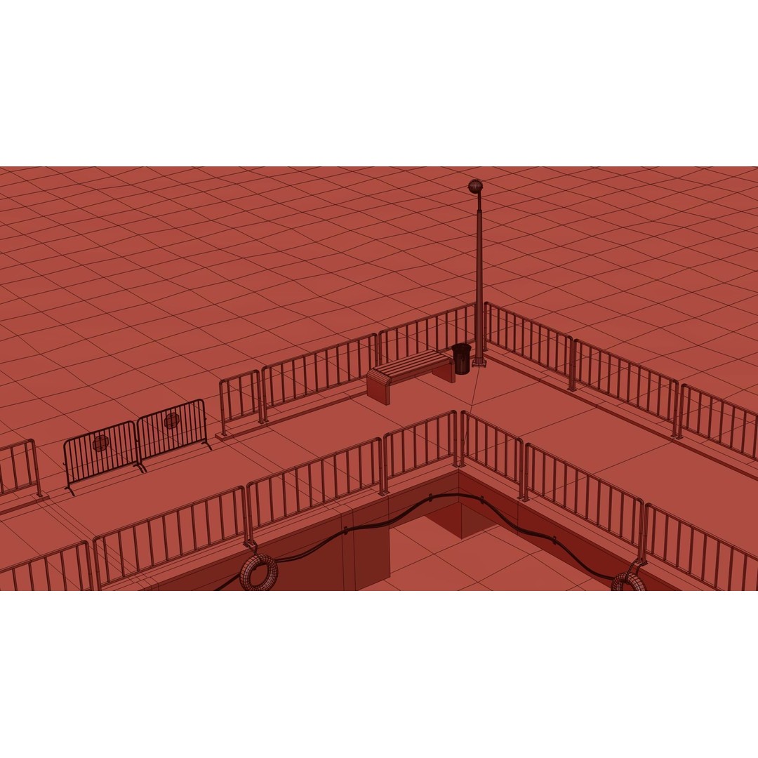Modular Pier 3D Model – Low Poly Marina Asset, FBX, Blender